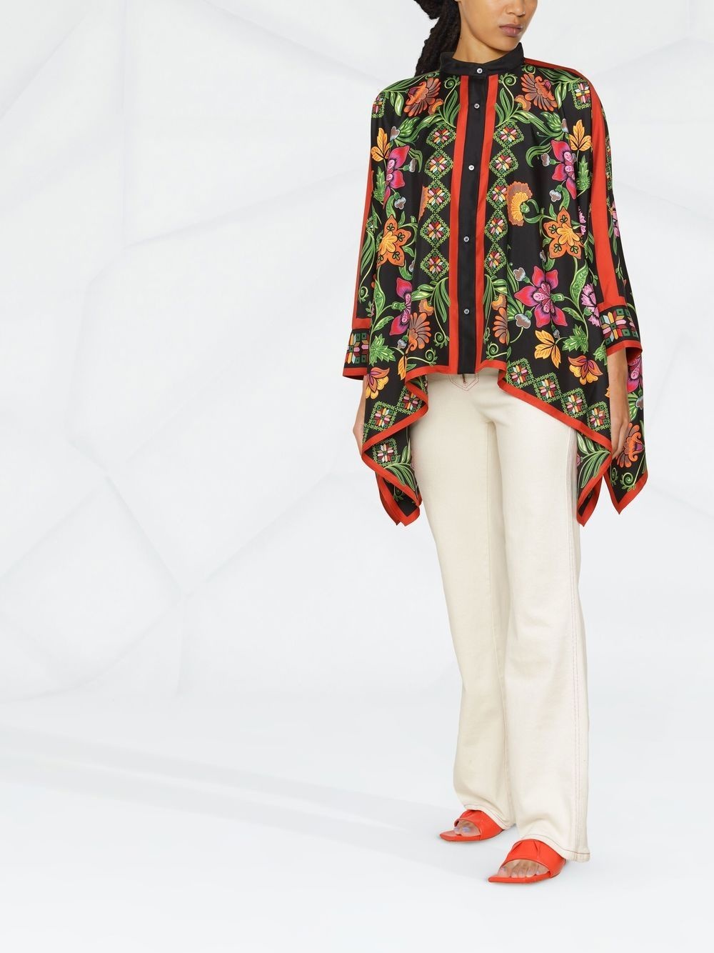 Foulard floral-print asymmetric shirt - 2