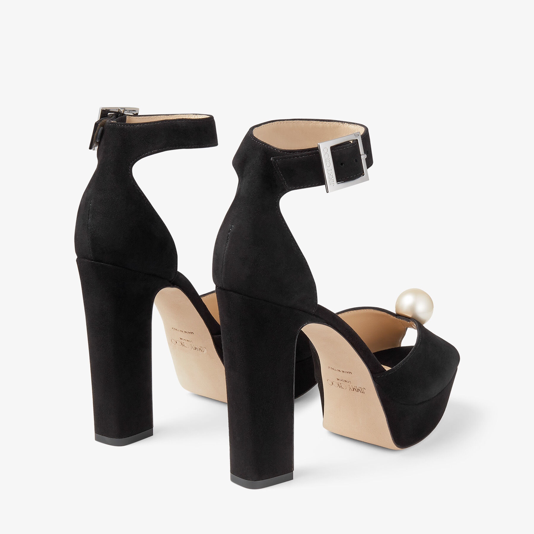 Socorie 120
Black Suede Platform Sandals with Pearl Detailing - 6