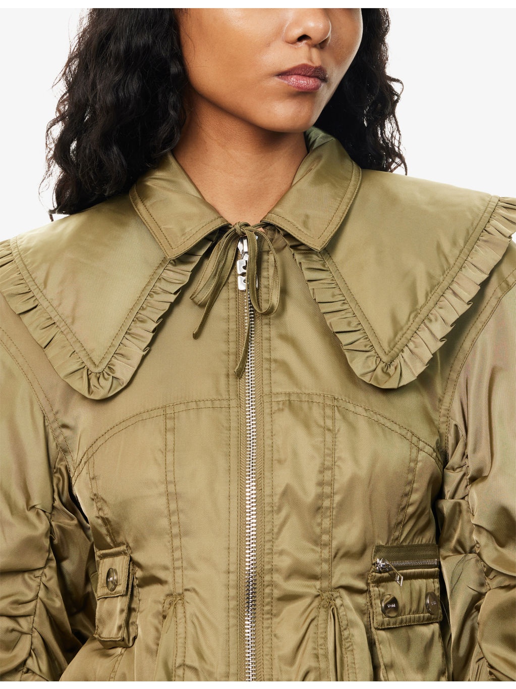 Patch-Pocket Fitted Woven Bomber Jacket - 5