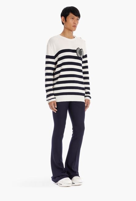 Ecru and black cotton nautical sweater with embroidered Balmain badge - 7