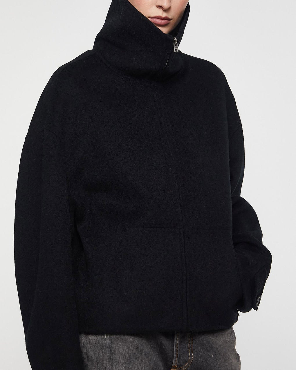 Jacket Wool Zip Black - 5