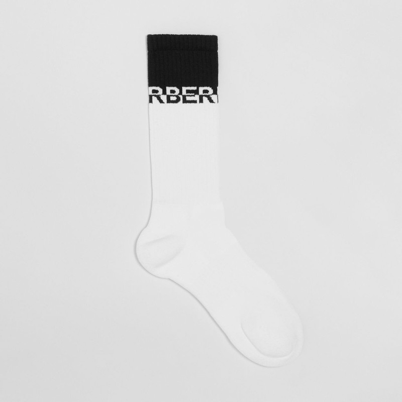 Logo Intarsia Technical Stretch Cotton Socks 1