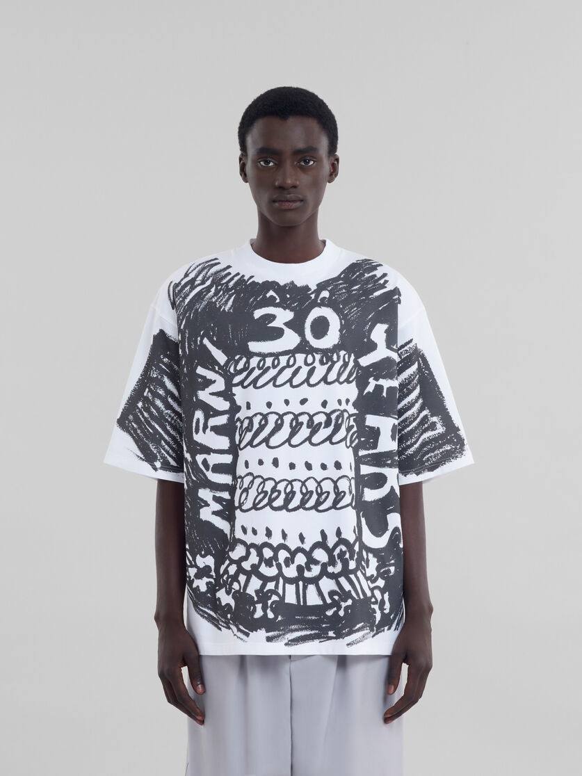 WHITE ORGANIC COTTON T-SHIRT WITH MARNI 30TH ANNIVERSARY PRINT - 2