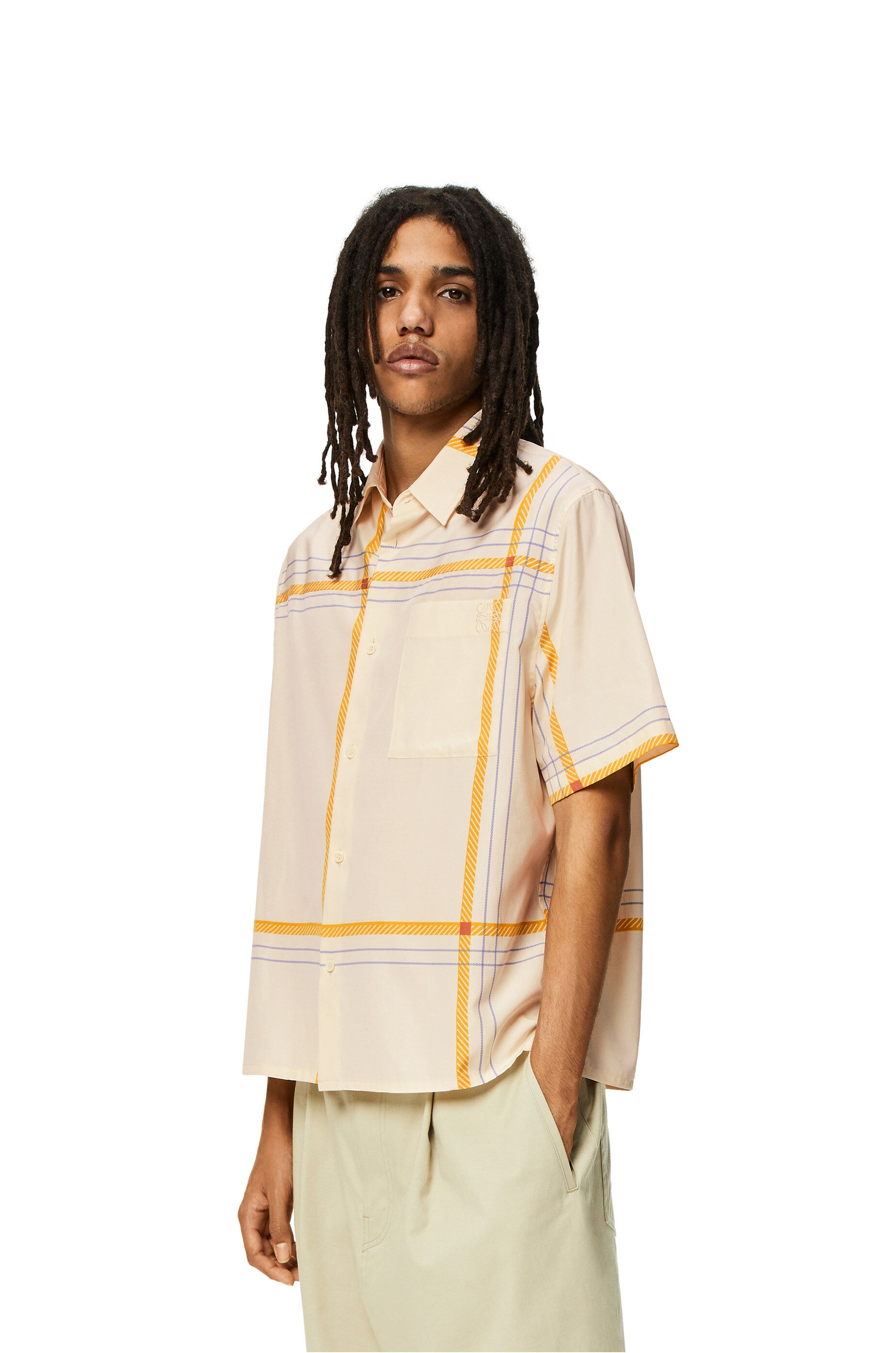 Short sleeve check shirt in silk and cotton - 3