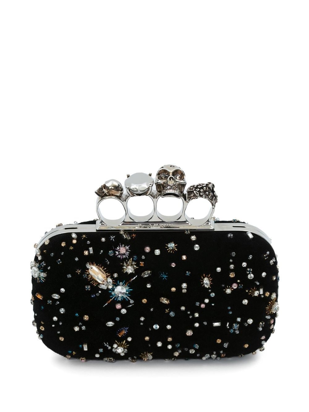 Skull Four Ring crystal-embellished clutch bag - 1