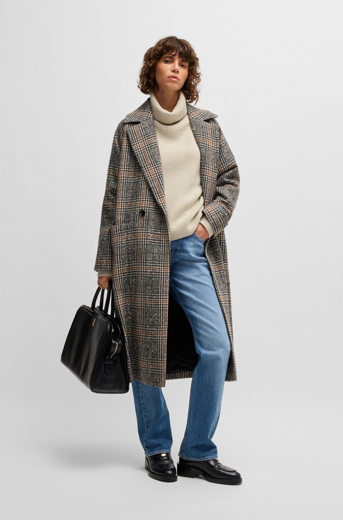 LOOSE-FIT DOUBLE-BREASTED COAT IN GLEN-CHECK TWEED - 3