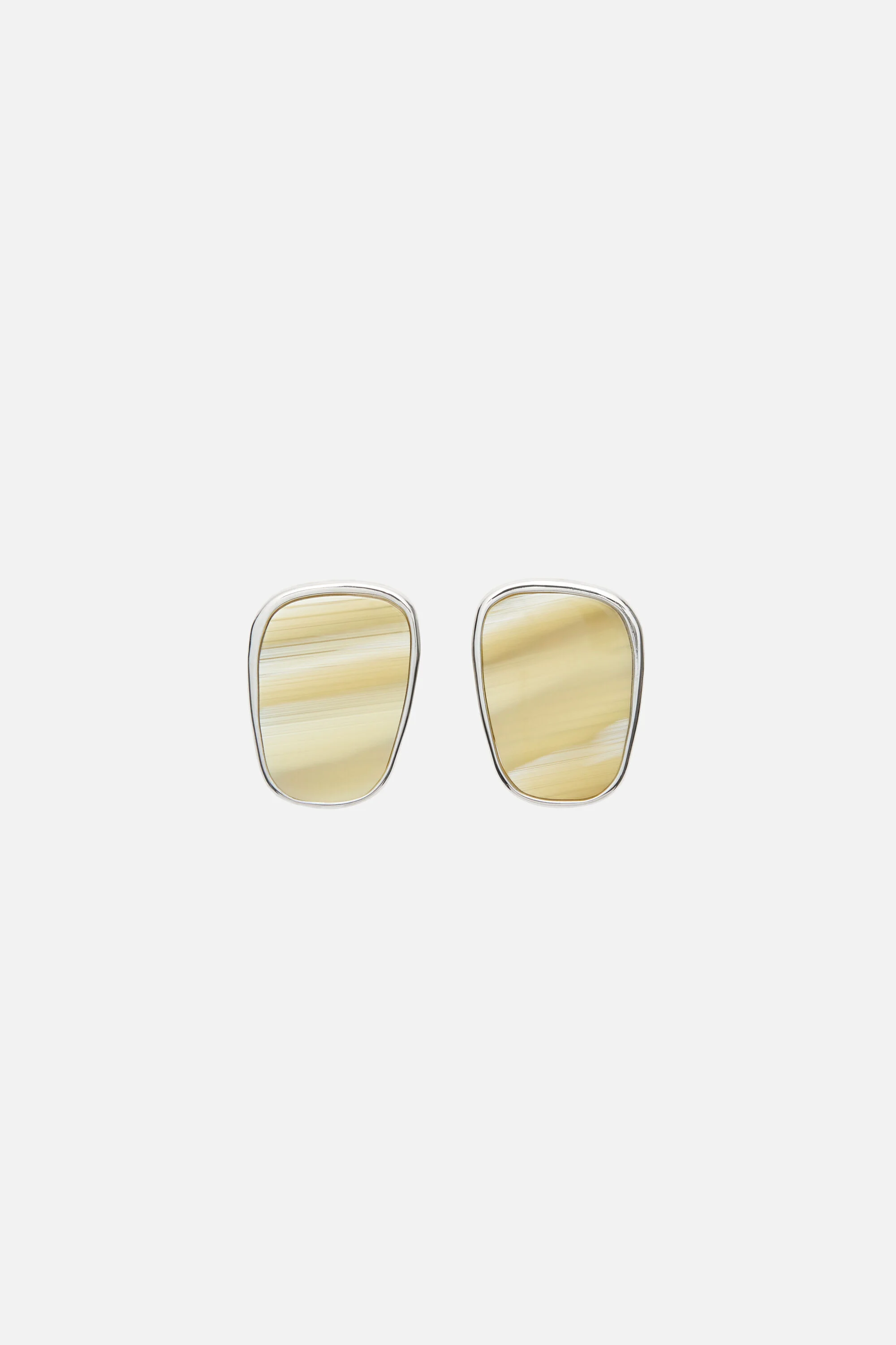 Resin plate earrings - Silver/Cream - 1