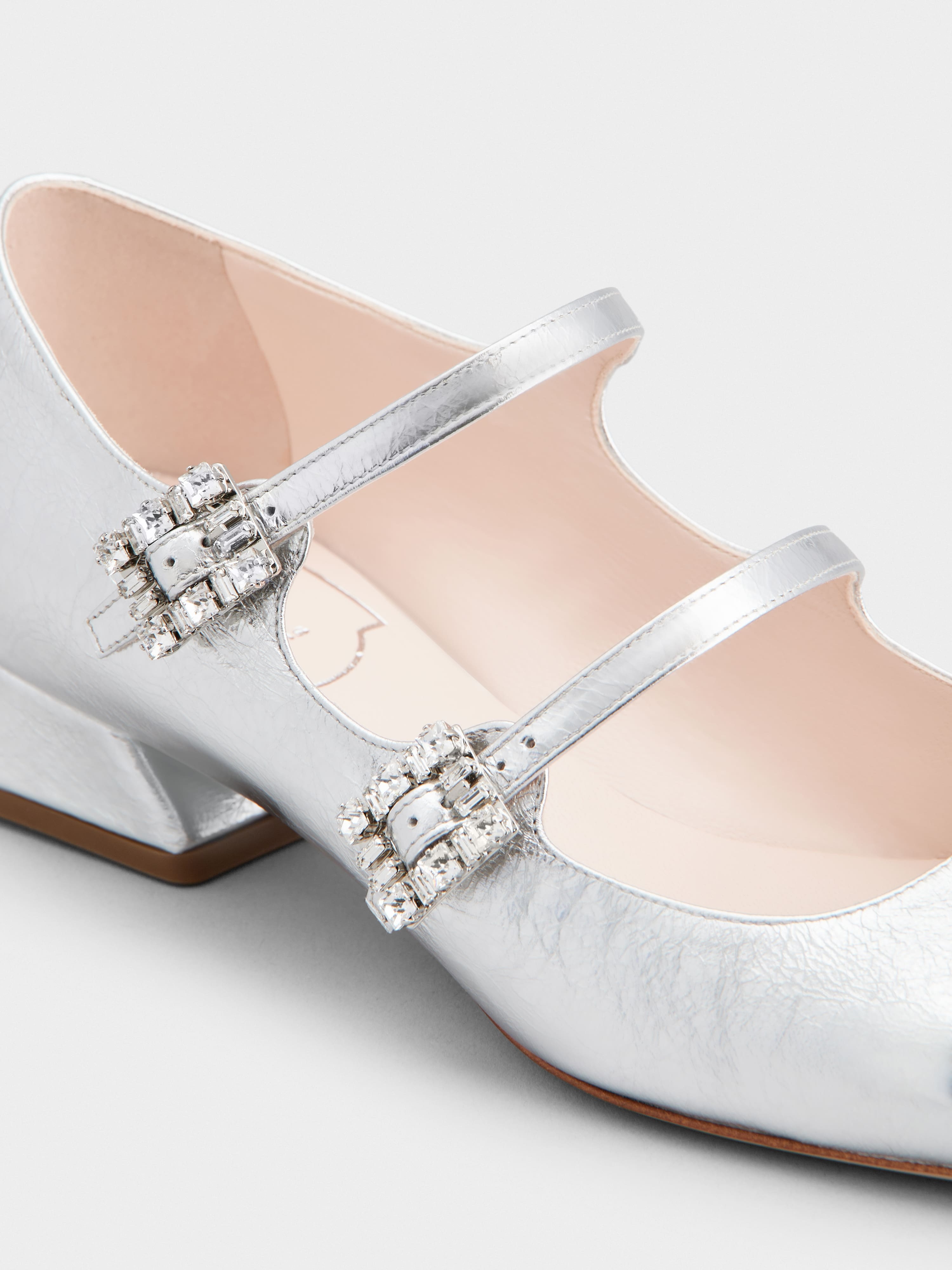 Mini Très Vivier Strass Buckle Babies Ballerinas in Leather - 3