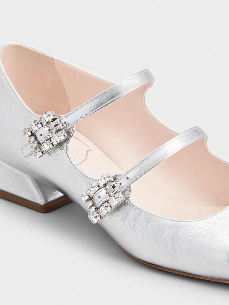 Mini Très Vivier Strass Buckle Babies Ballerinas in Leather 3