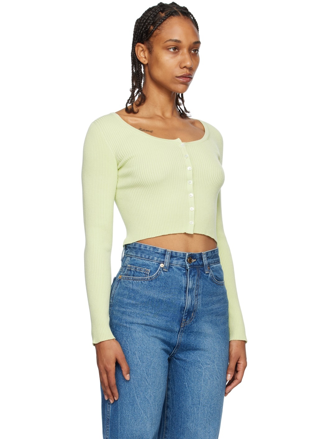 Green Scoop Neck Cardigan - 2