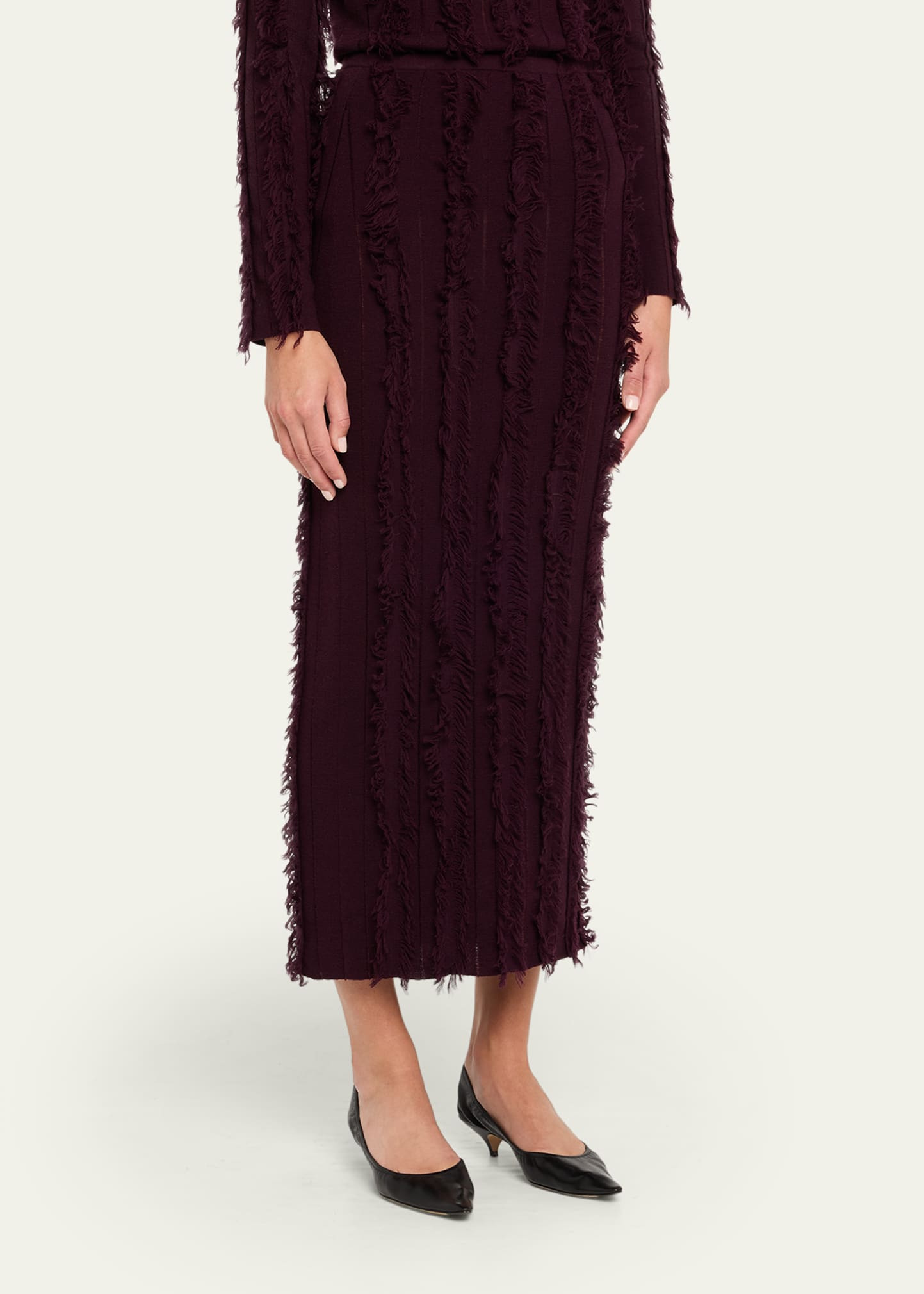 Evangeline Fringed Knit Maxi Pencil Skirt - 4