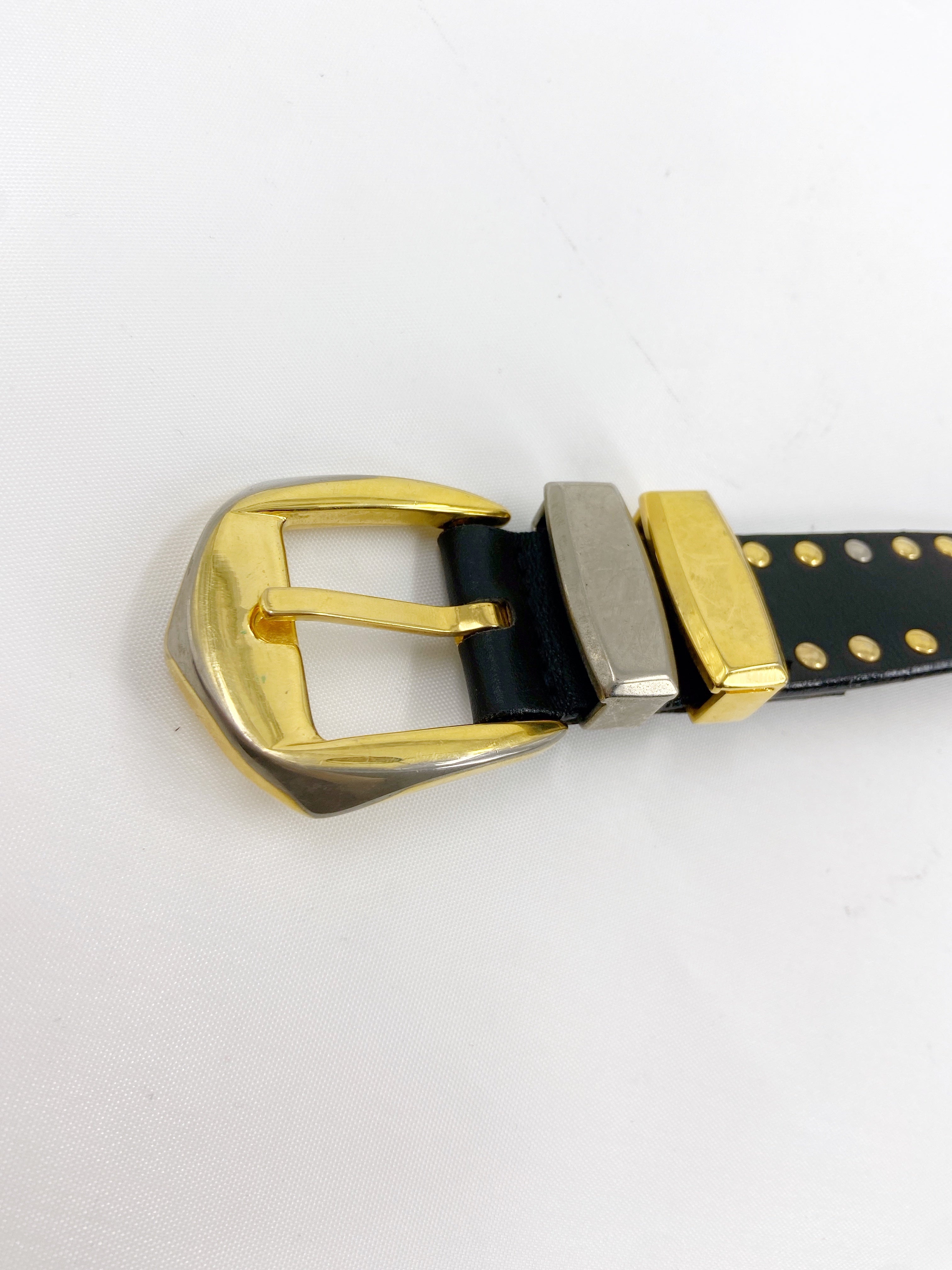 Gianni Versace Spring 1994 Men’s Safety Pin Leather Embellished Belt 32 - 6