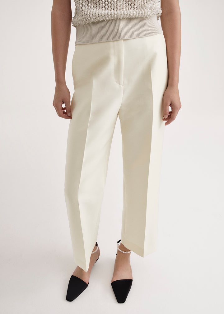 Cropped wool suit trousers macadamia - 5