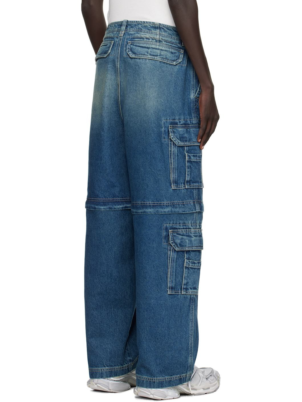 Blue Hip-Hop Denim Cargo Pants - 3