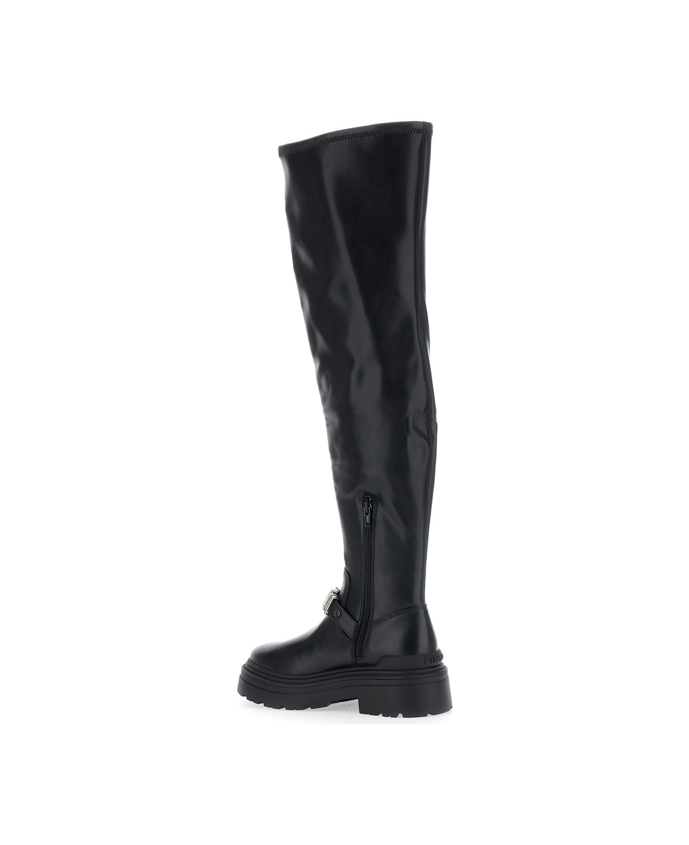 Black Boots With Applied Buckles In Leather Woman - 3