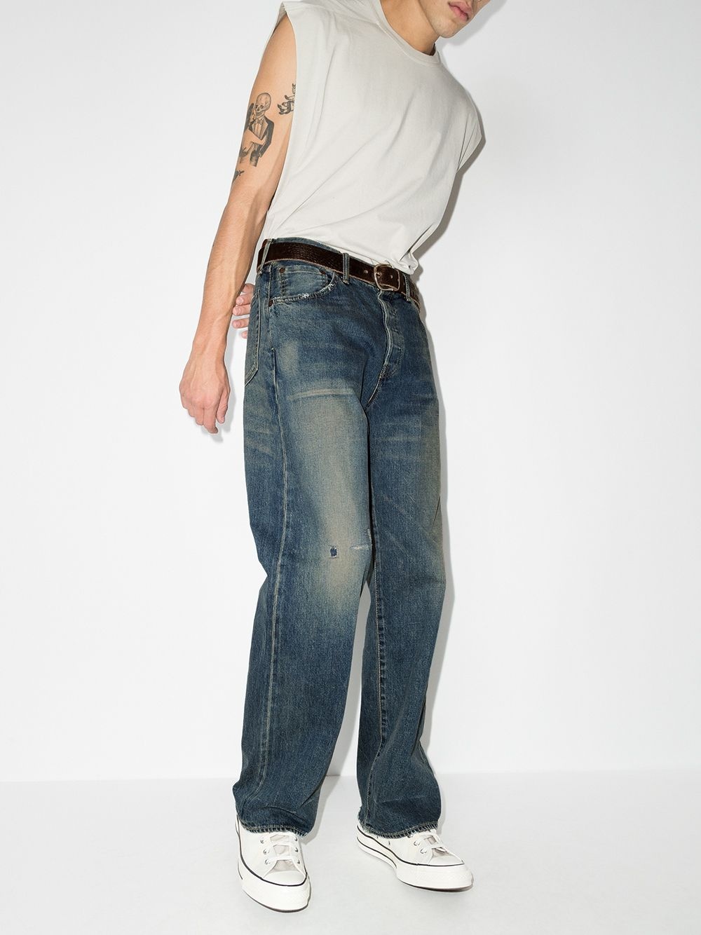 13.5 OZ distressed straight-leg jeans - 5