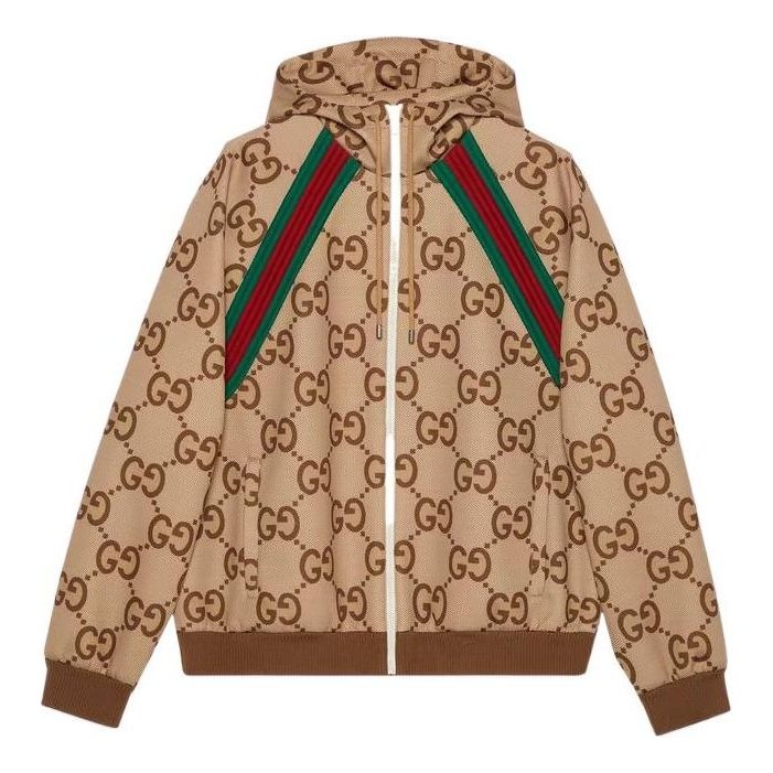 GUCCI Gucci Jumbo GG Zip Jacket With Web 'Beige Ebony