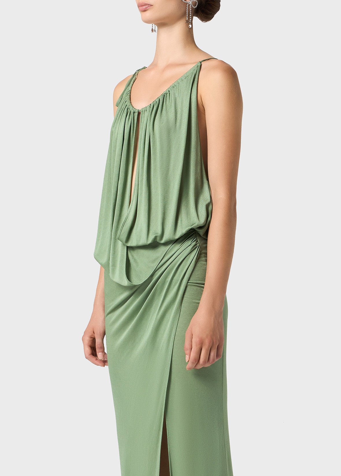 JERSEY LONG DRESS WITH DRAPES - 5