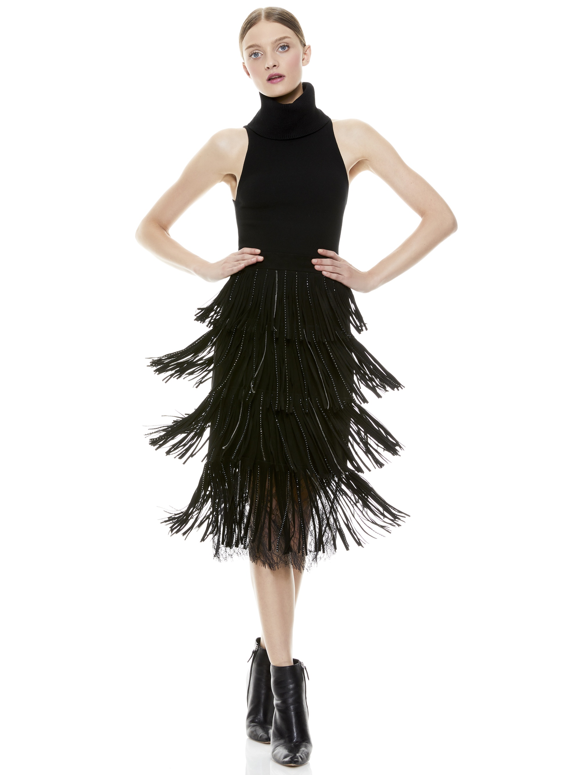 MISHA SUEDE FRINGE MIDI SKIRT - 1