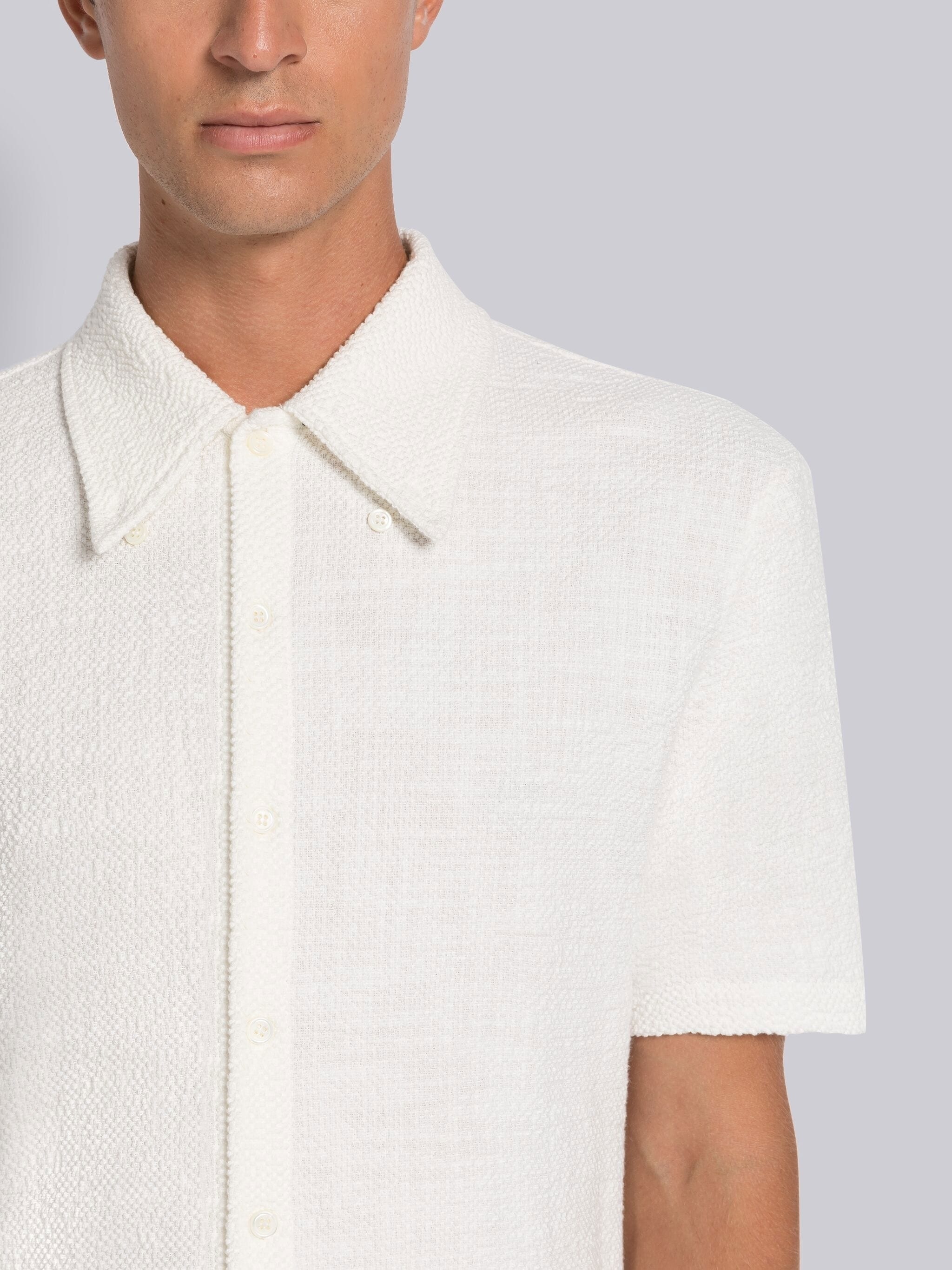 Solid Cotton Tweed Short Sleeve Shirt - 5
