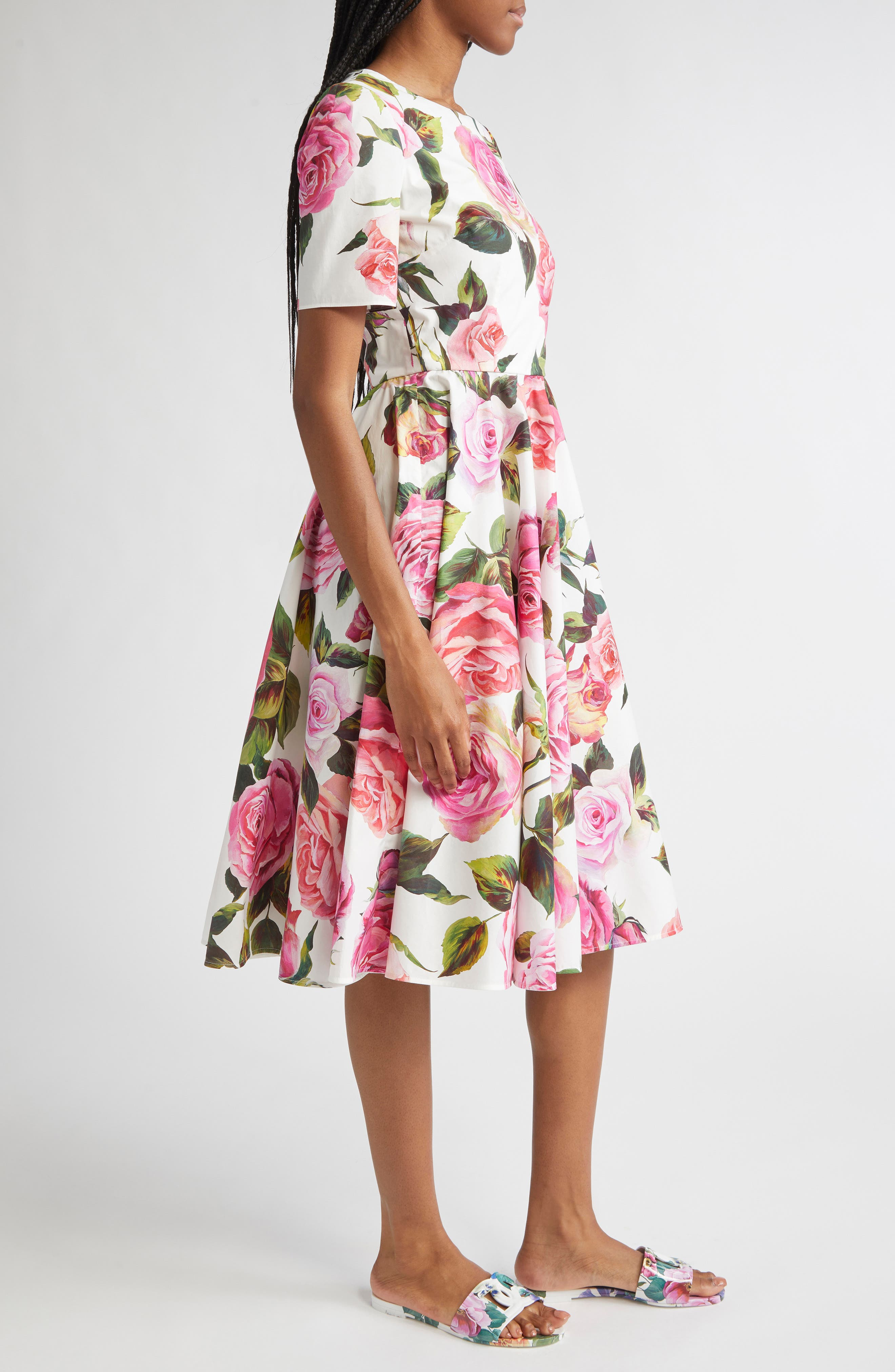 Dolce&Gabbana Rose Print Cotton Fit & Flare Dress in Rose Rosa Floral.bianco at Nordstrom - 3