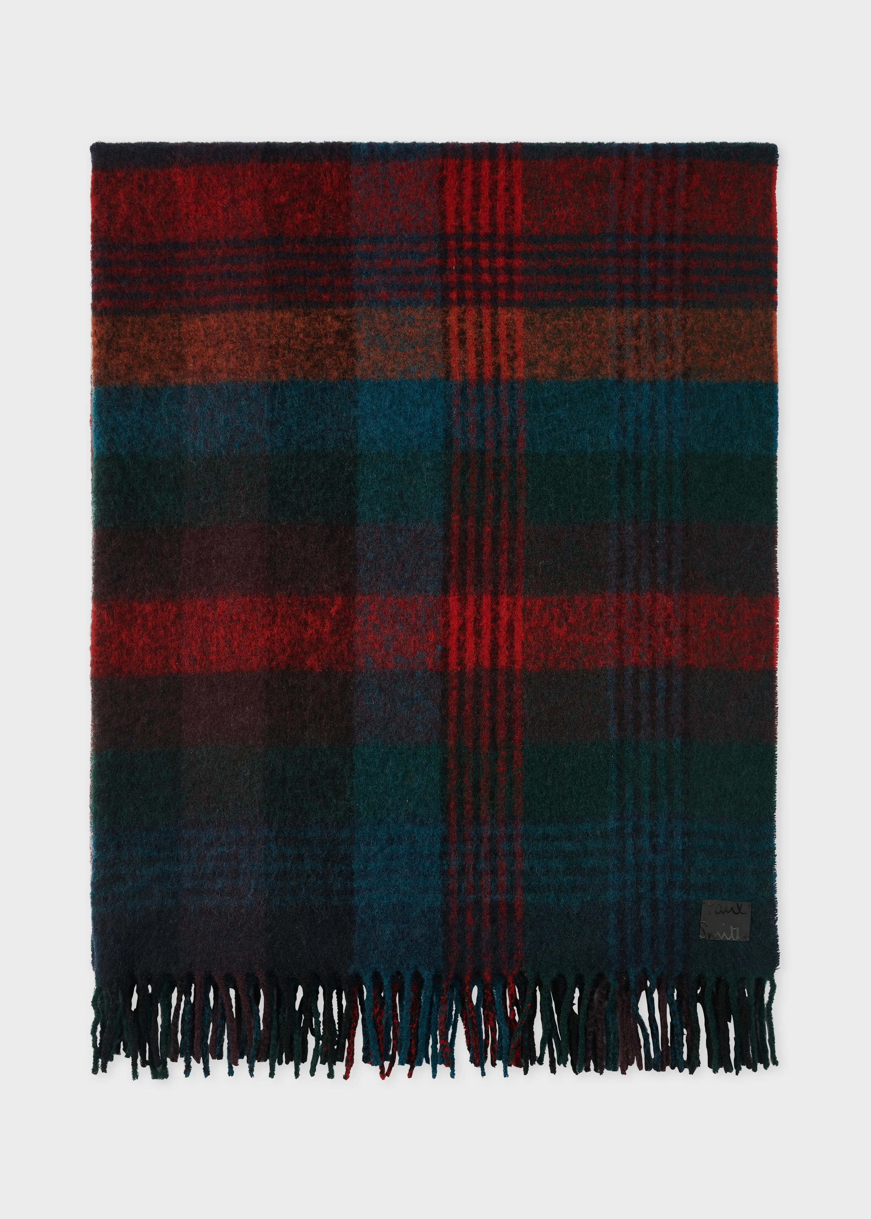 Red Merino Wool Check Blanket - 1