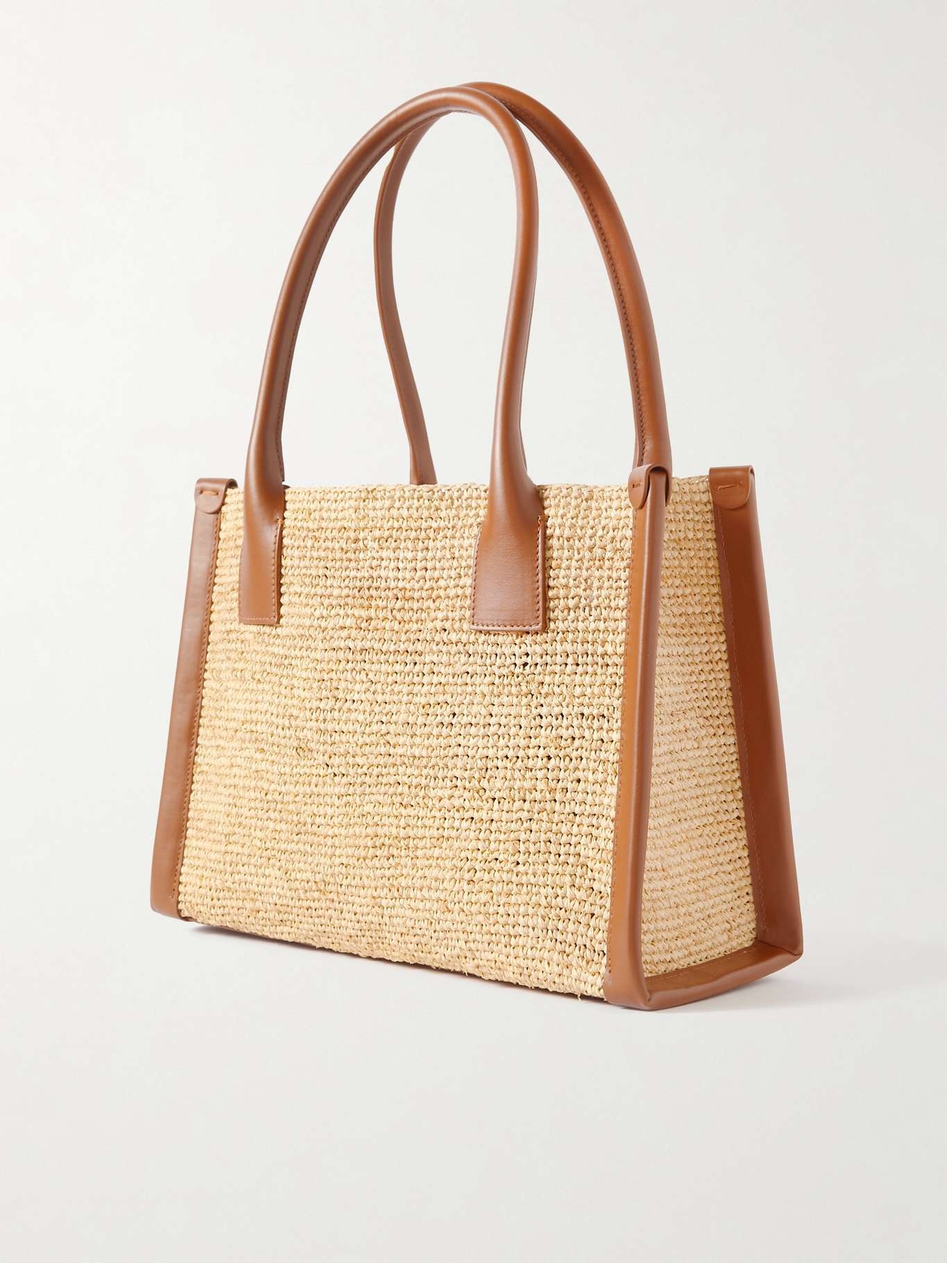 By My Side small leather-trimmed raffia tote - 3