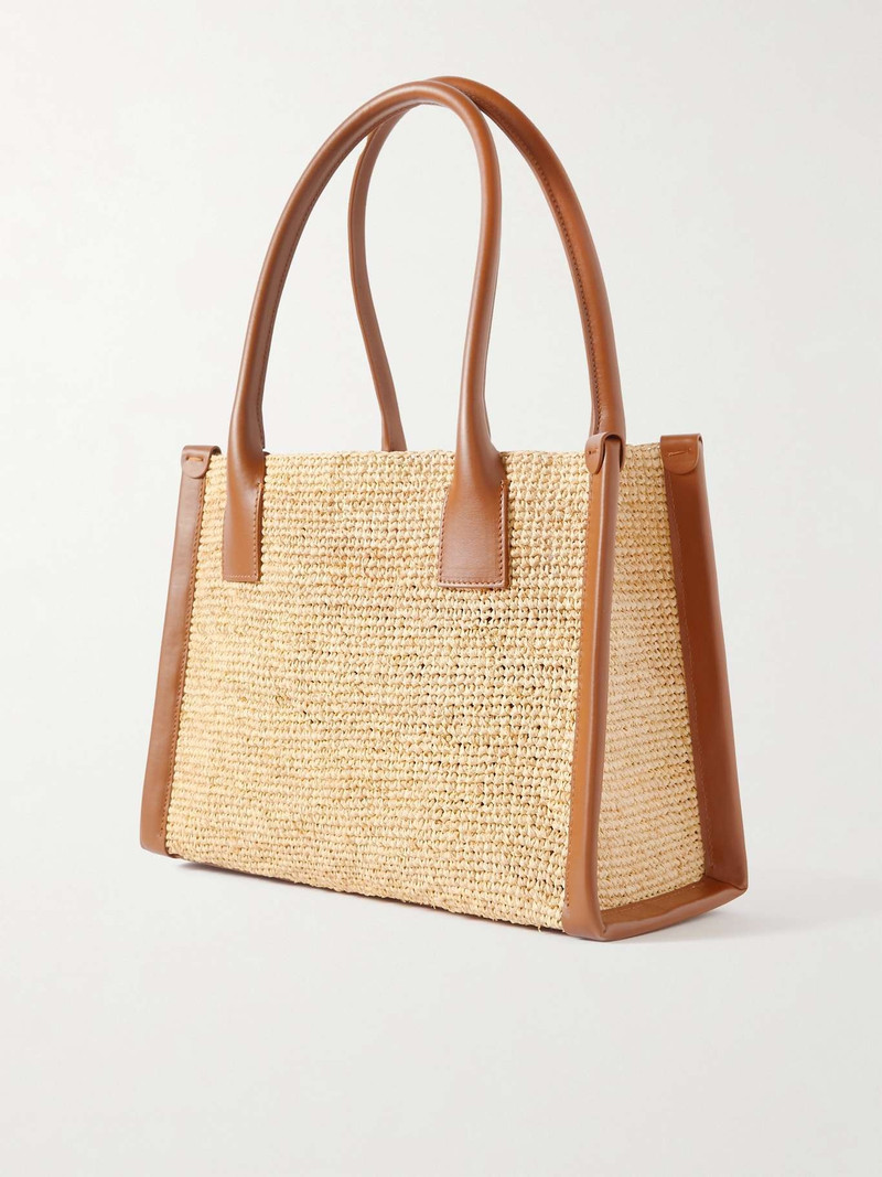 By My Side small leather-trimmed raffia tote 3