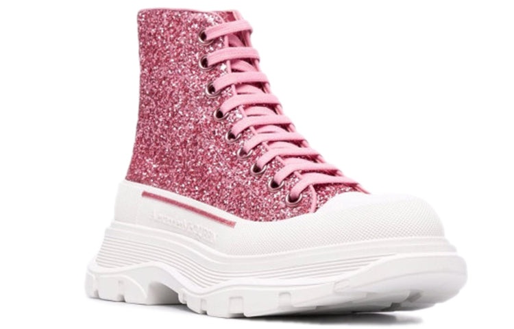(WMNS) Alexander McQueen Tread Slick Glitter High-Top 'Pink White' 666806W4JF45489 - 3