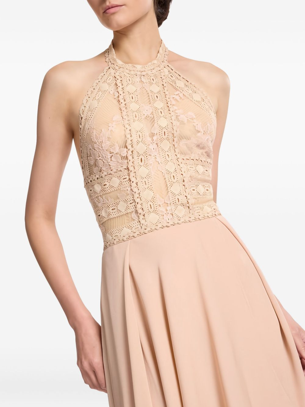 lace-insert halter neck dress - 3