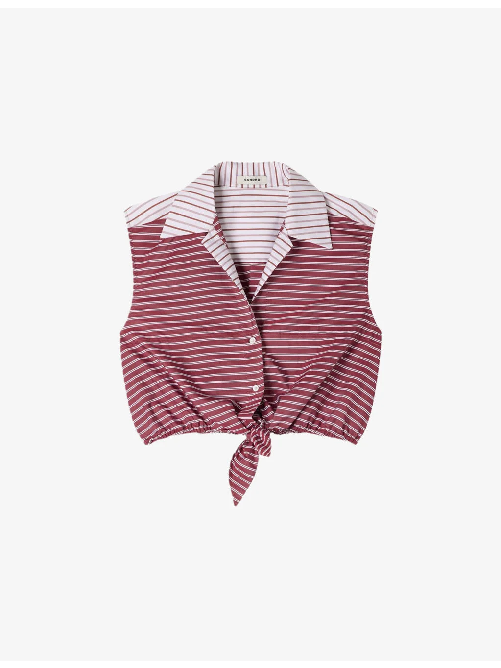 Stripe-Pattern Sleeveless Cropped Cotton Shirt - 1