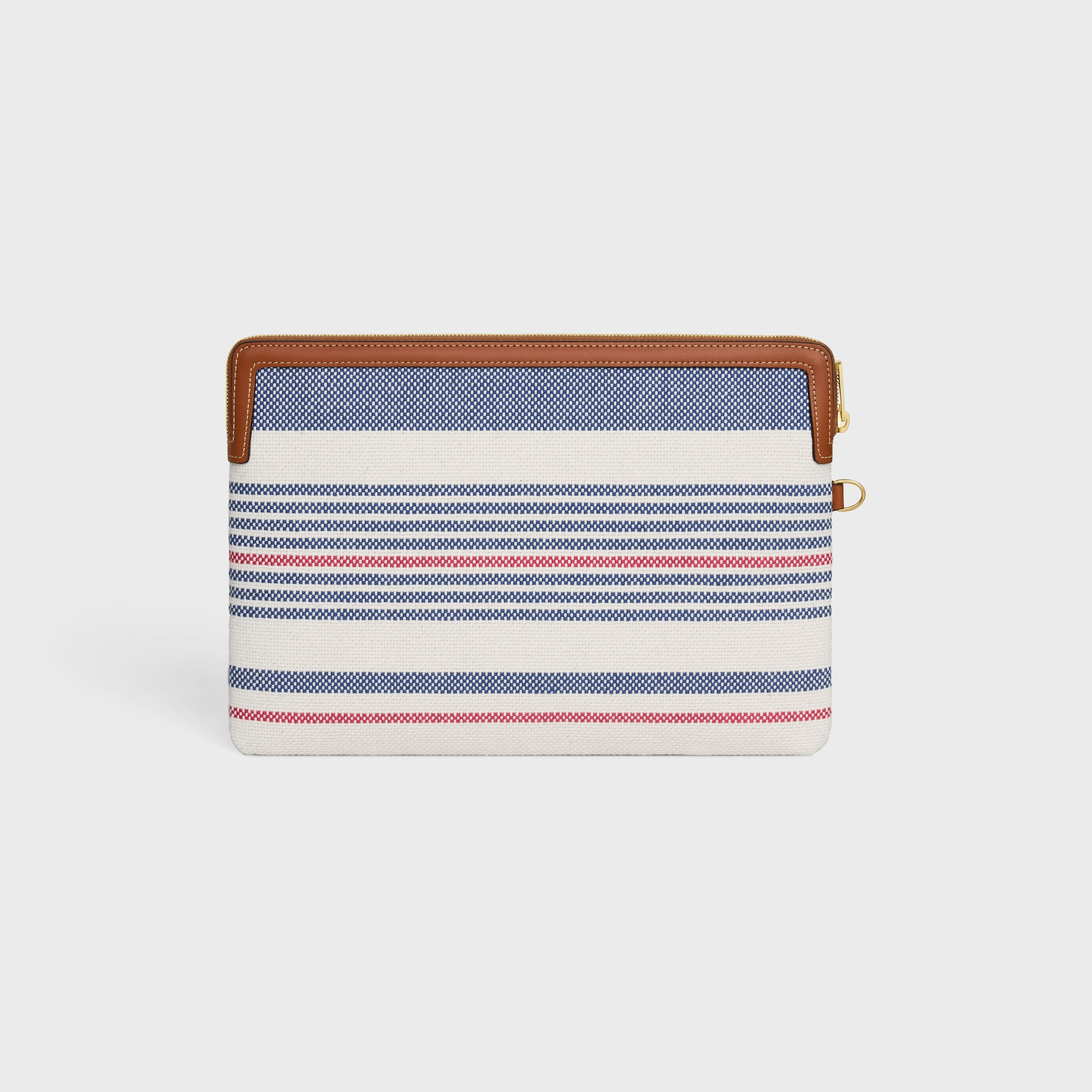 SMALL POUCH WITH STRAP in STRIPED TEXTILE AND CALFSKIN - 4