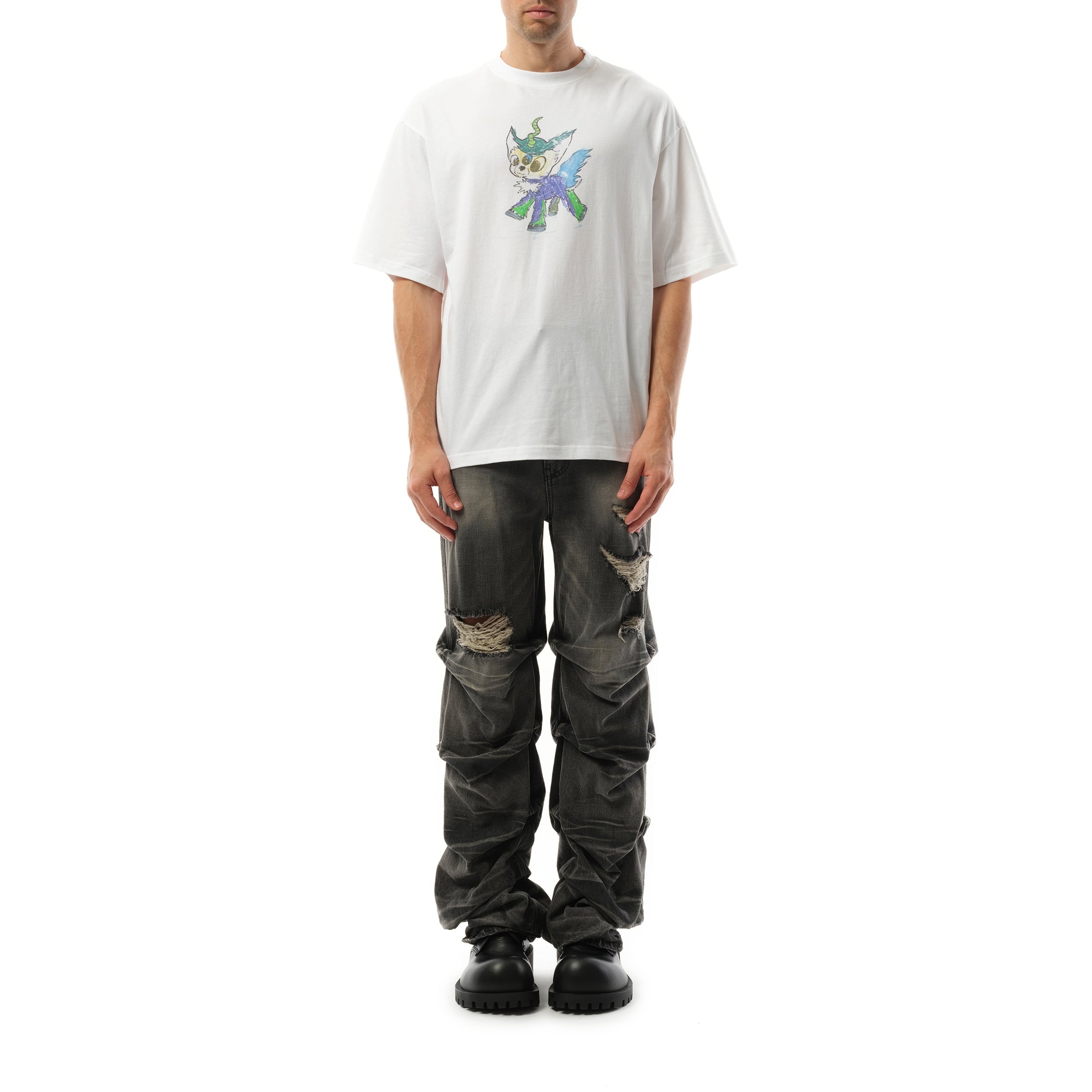 Jeff Monster Drawing T-Shirt in White - 4
