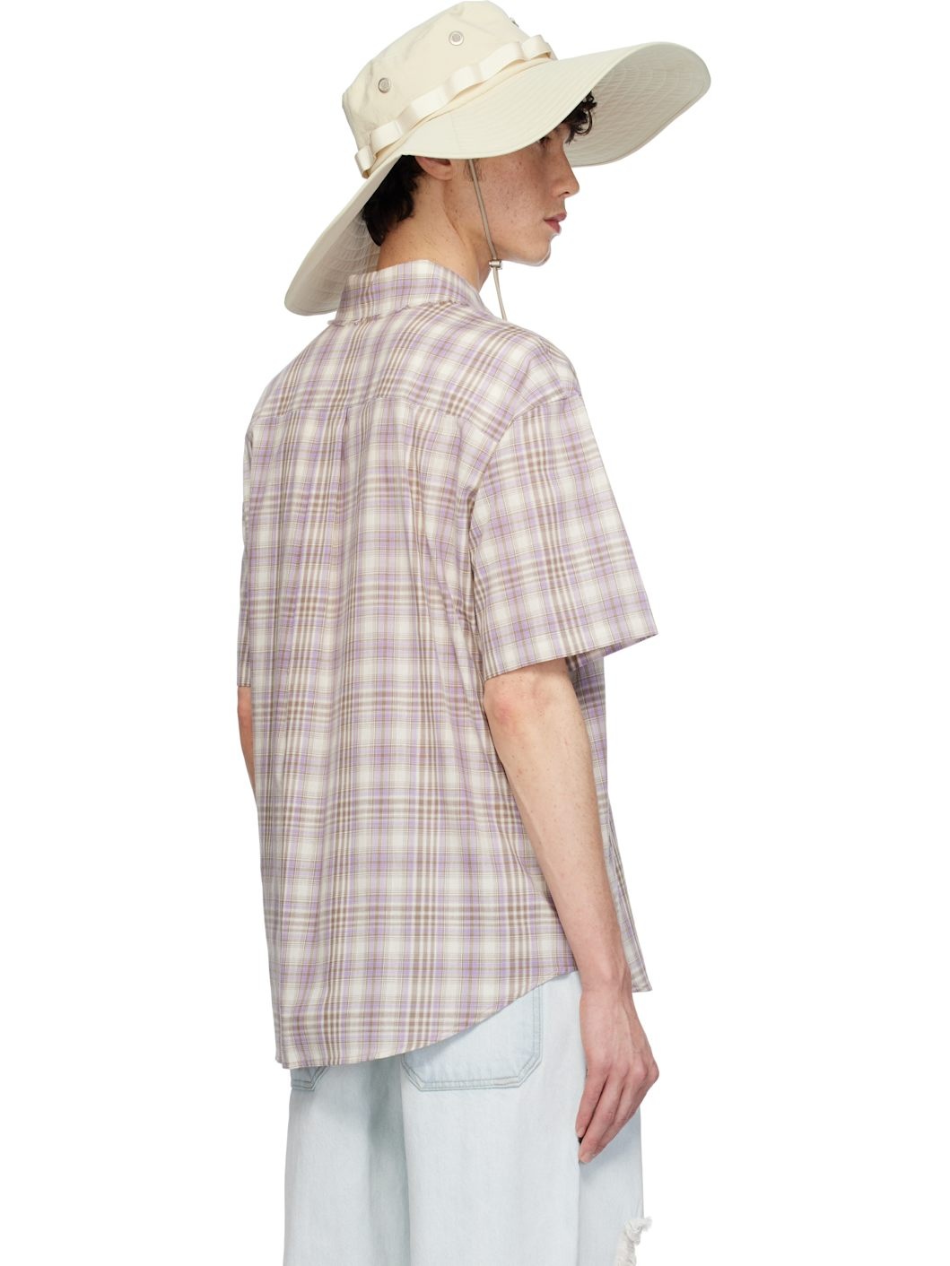 Off-White & Purple Madras Check Half Shirt - 3