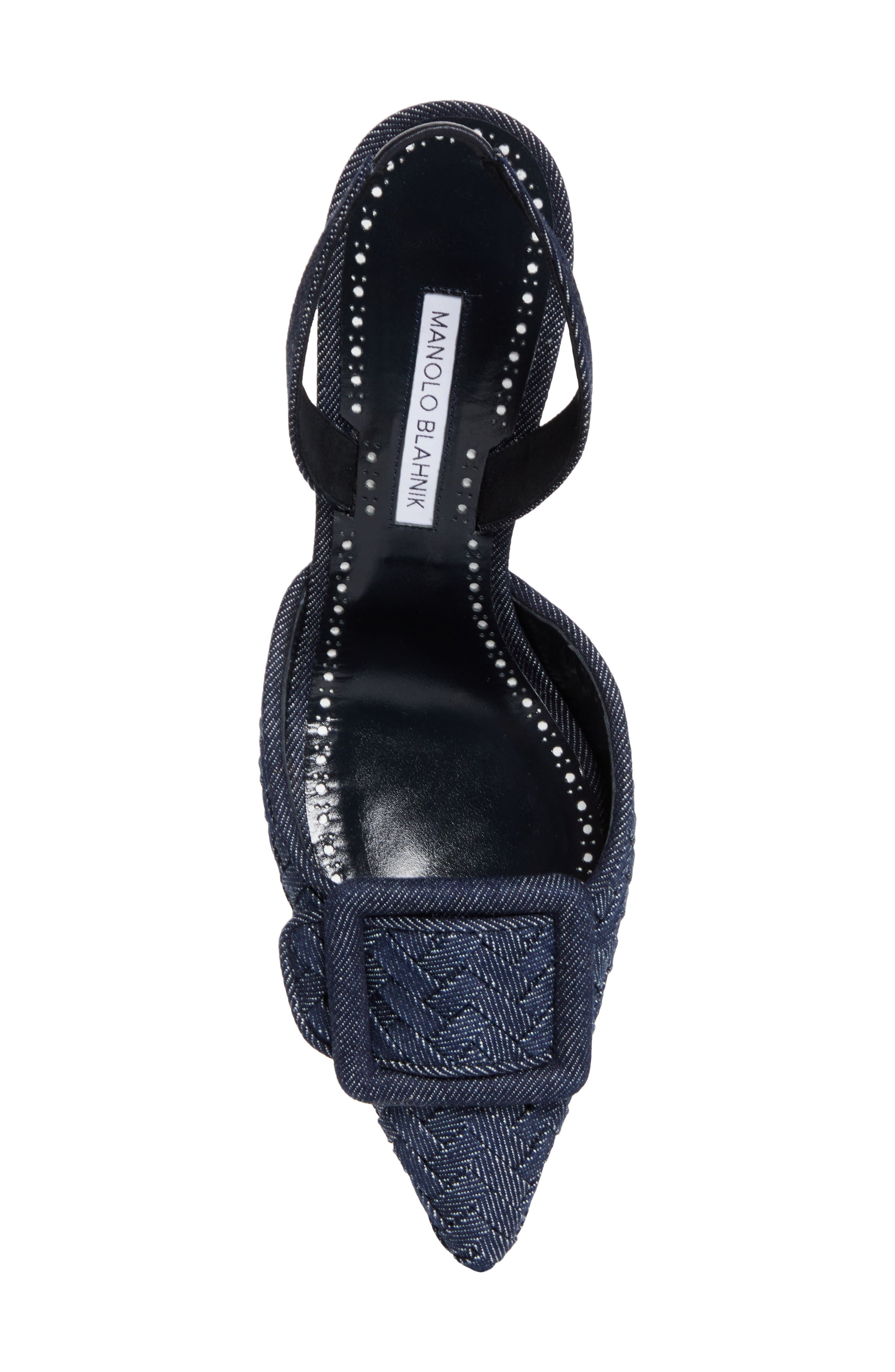 Manolo Blahnik Maysli Pointed Toe Slingback Pump in Dark Blue Chambray at Nordstrom - 4