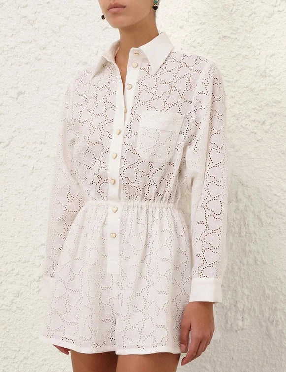オールインワン・サロペット Zimmermann Crush Embroidred Playsuit ZIMMERMANN Crush Embroidered Playsuit | White | FARFETCH
