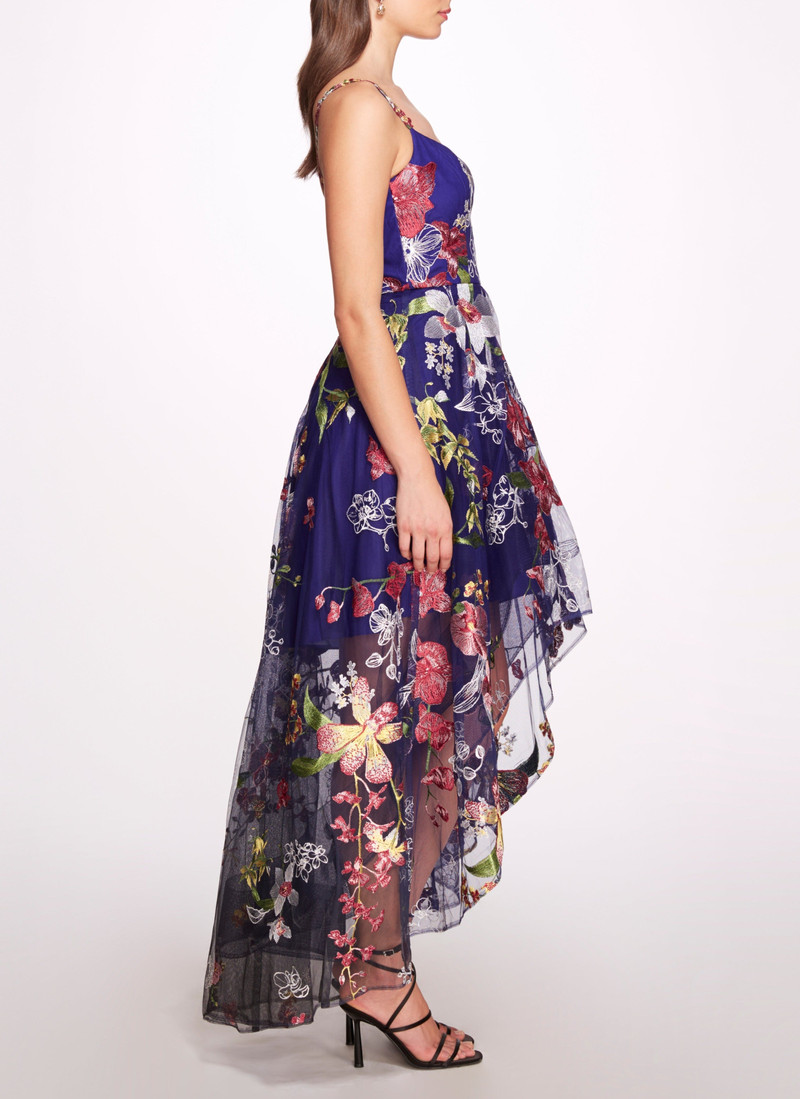 HI-LO GOWN WITH FLORAL TRIMS 3