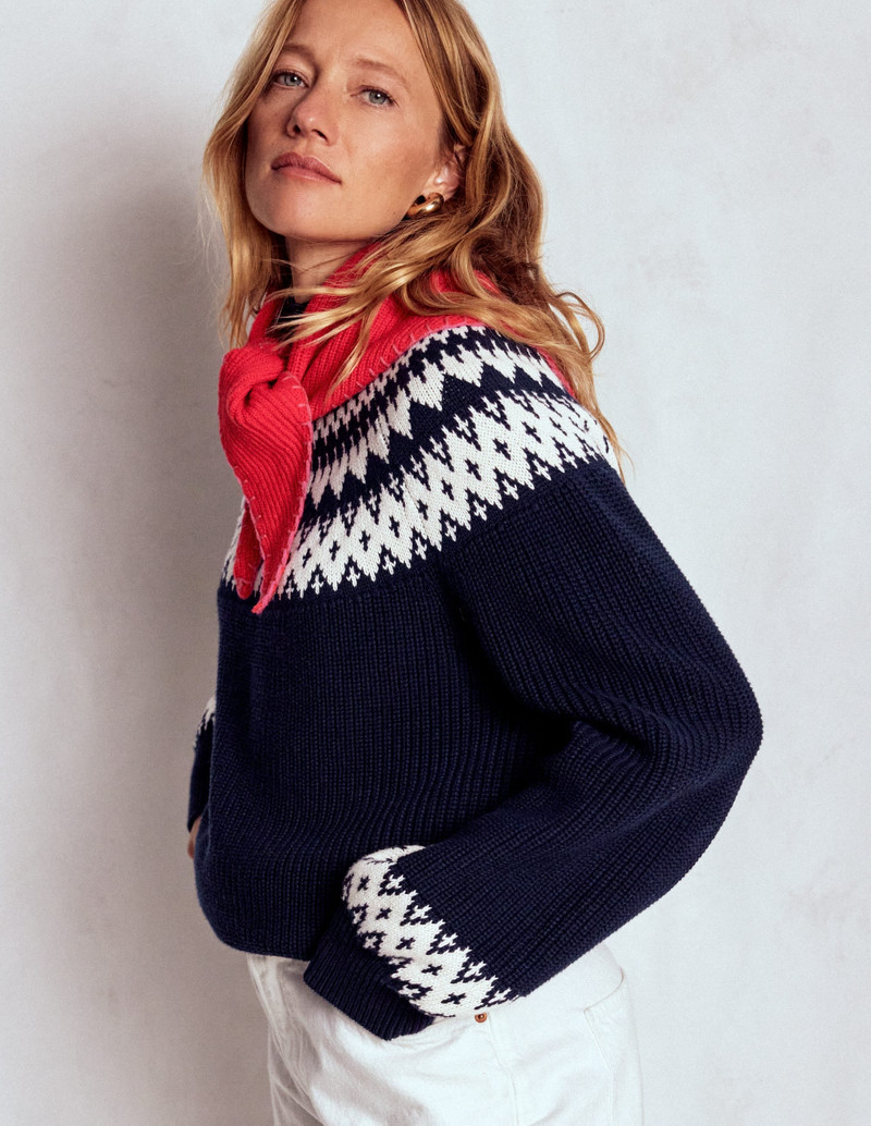 Bianca Cotton Ribbed Sweater-Navy Fair Isle 3