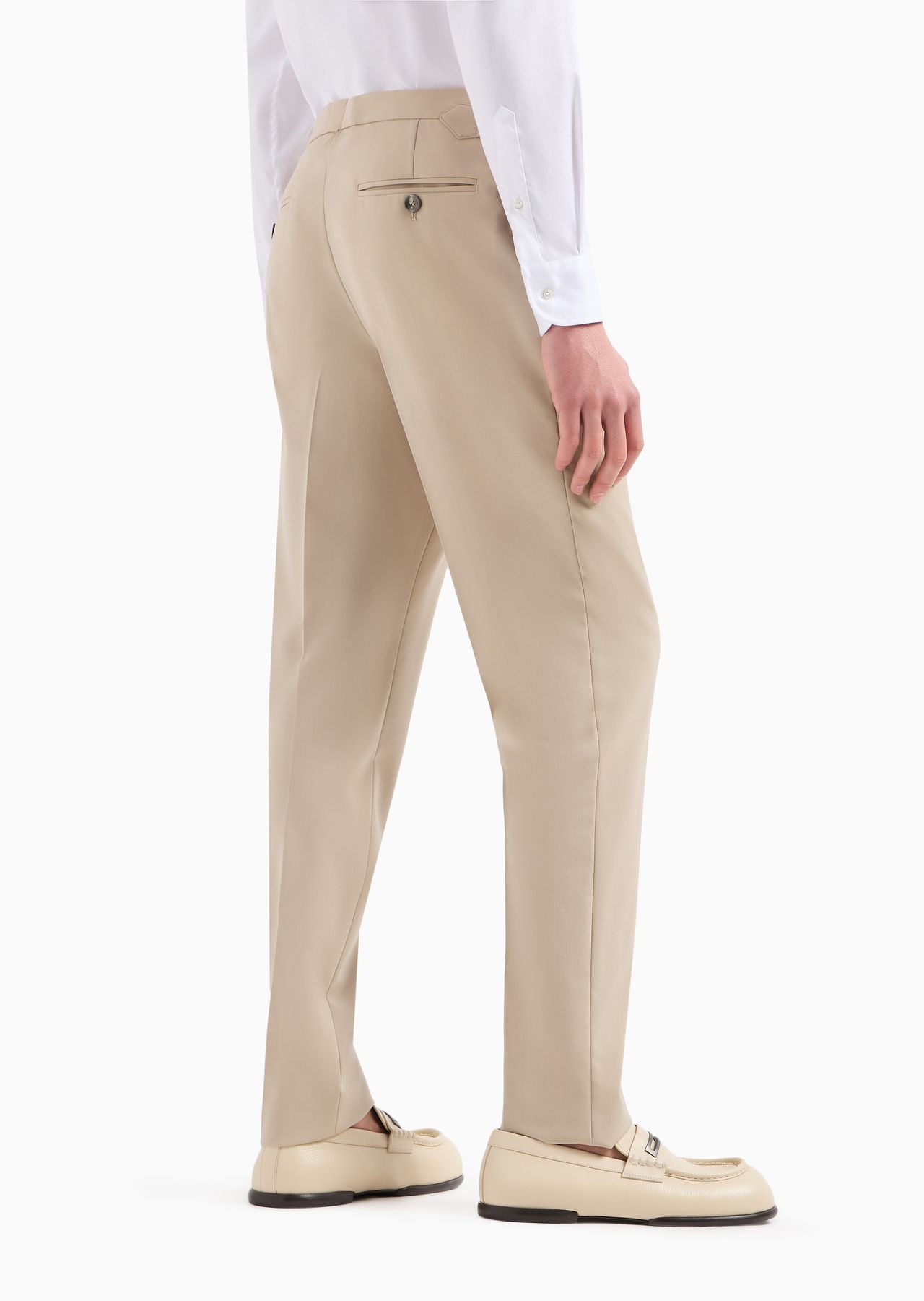 Trousers with a side strap in natural stretch tropical light wool - 3