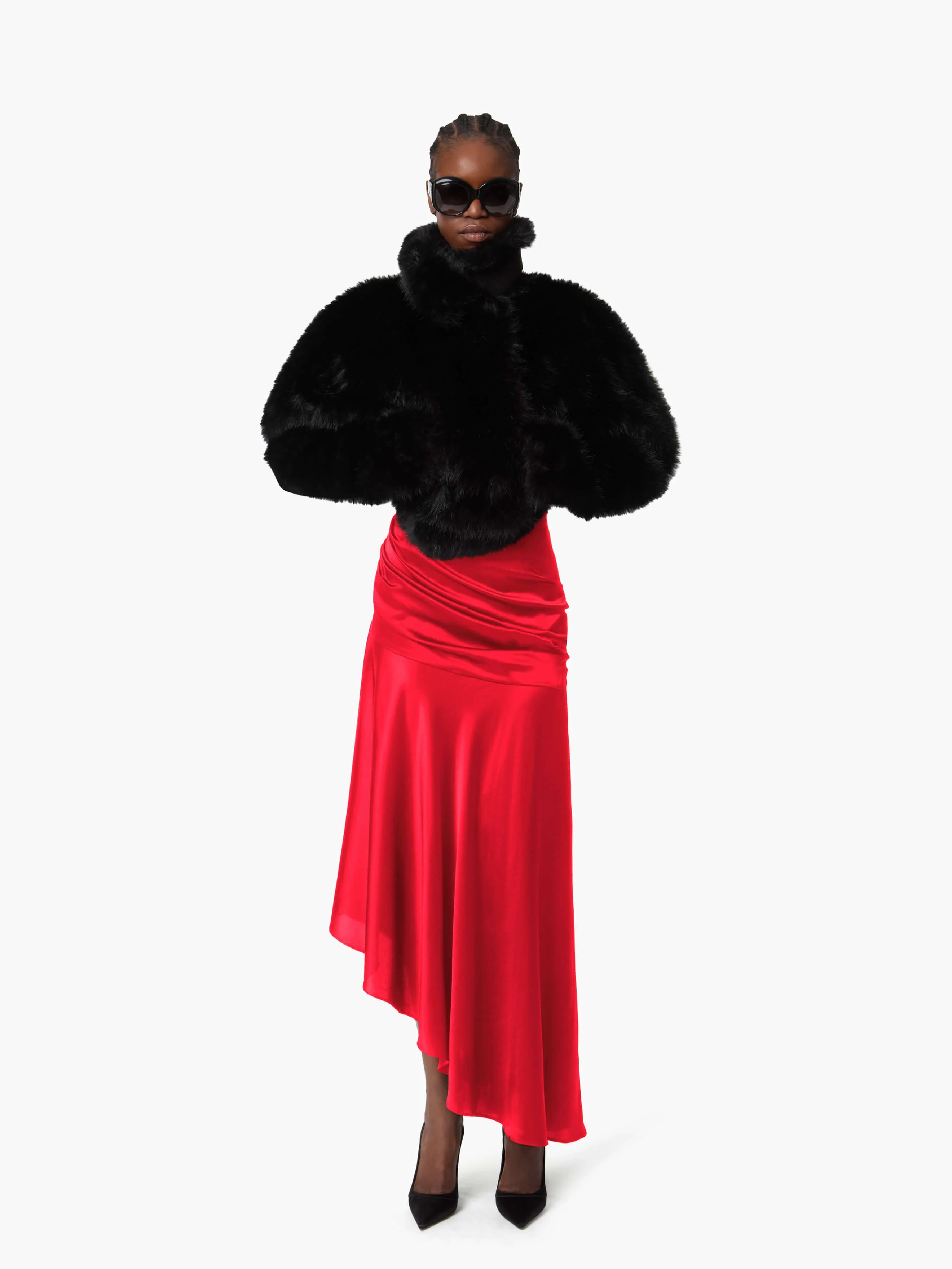 Red Asymmetric Draped Skirt - 1