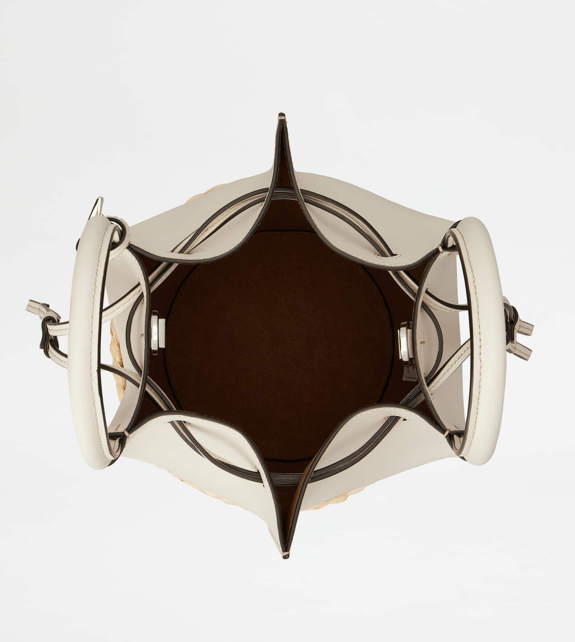 BUCKET BAG IN STRAW AND LEATHER MINI - WHITE, NATURAL - 3