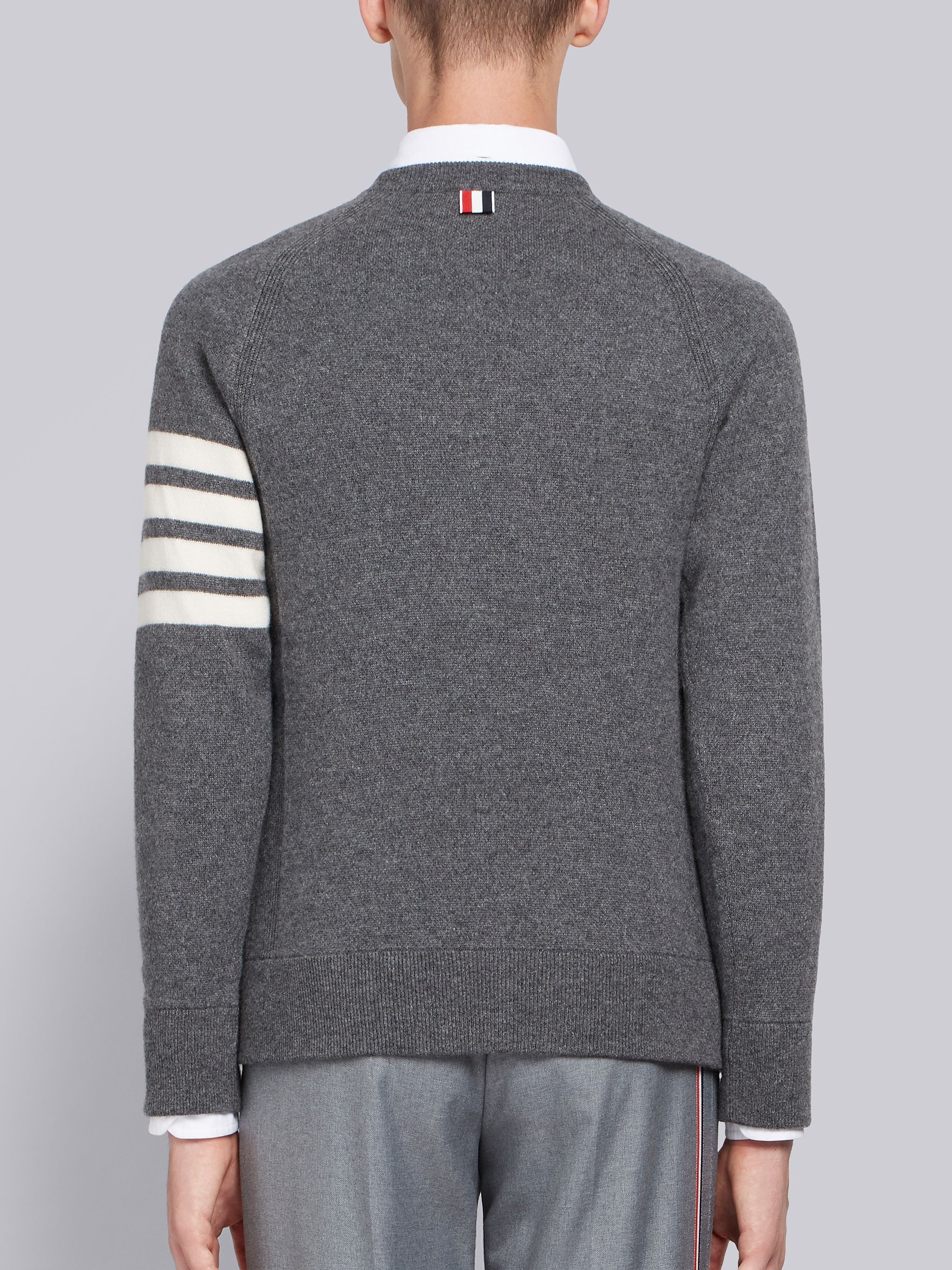 Medium Grey French Terry Cashmere 4-Bar Crewneck Pullover - 3