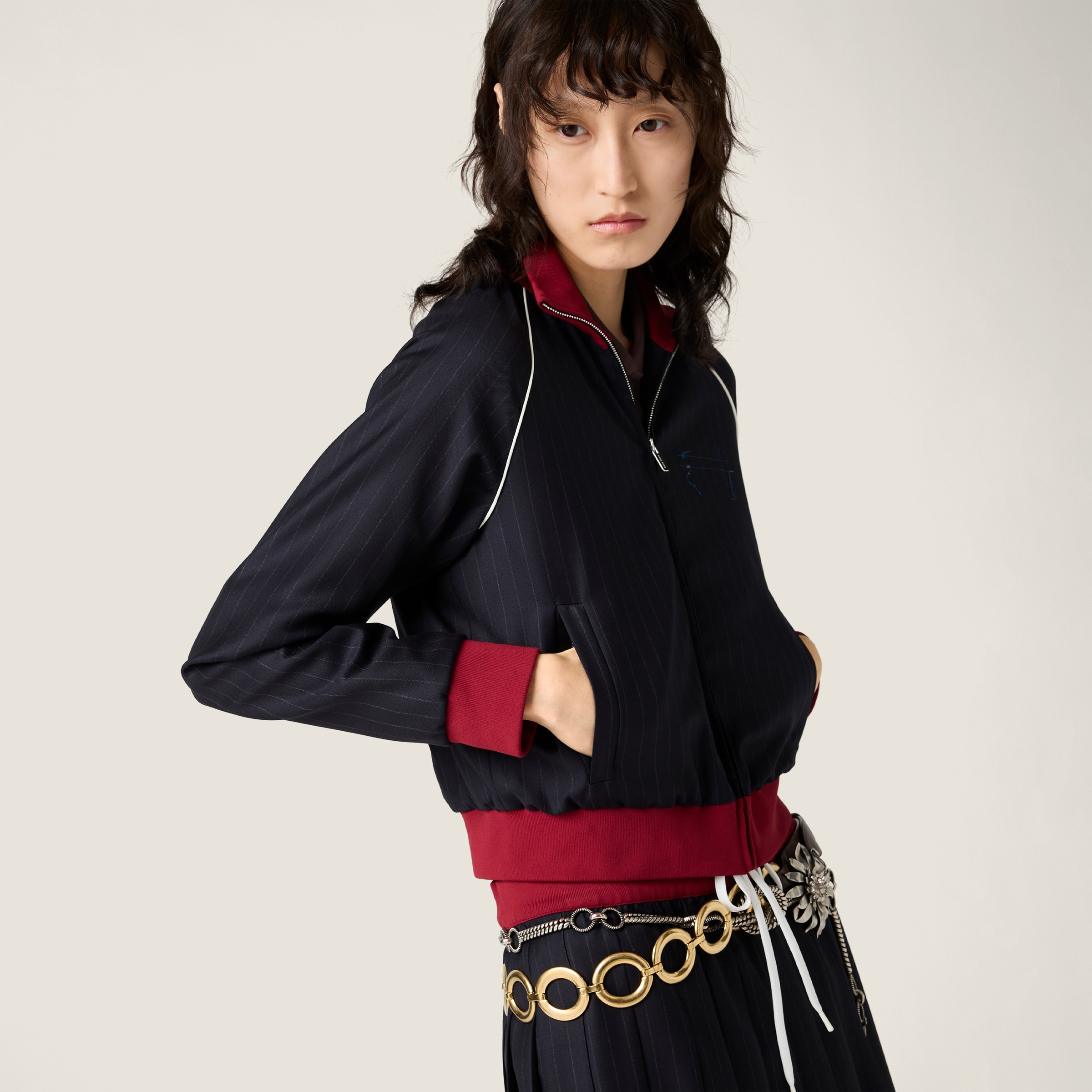 Pinstriped zipper blouson jacket - 5