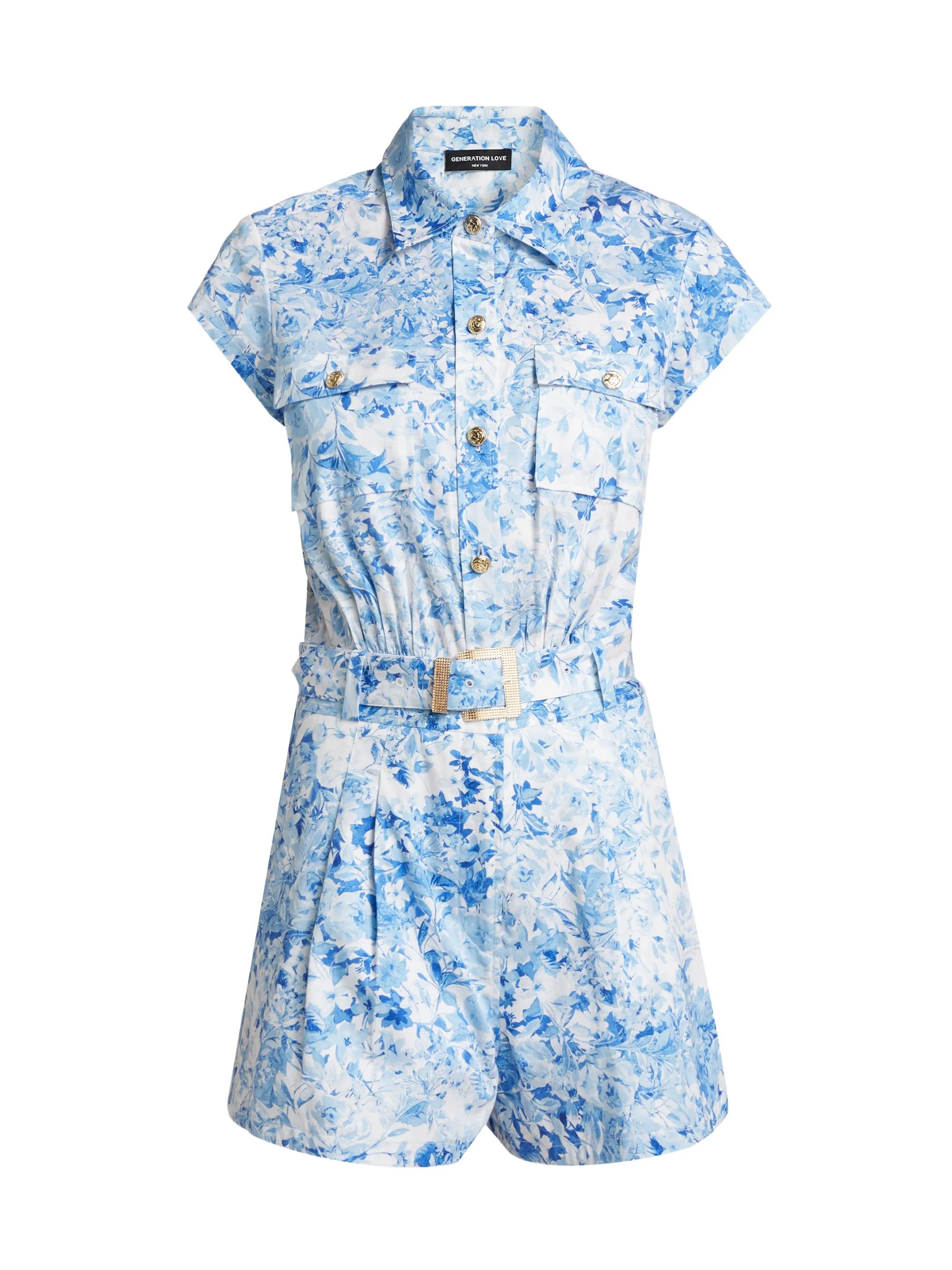 Women's Morgan Floral Poplin Romper - Zesty Floral White Blue - 1