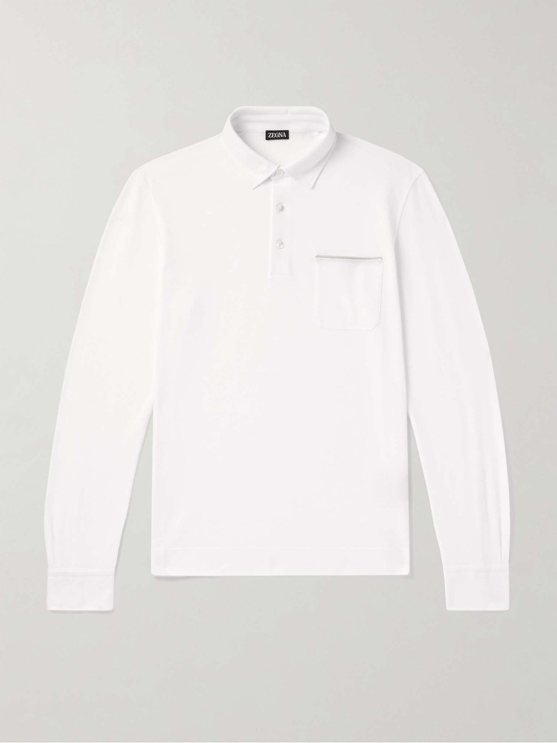 Slim-Fit Suede-Trimmed Cotton-Piqué Polo Shirt - 1
