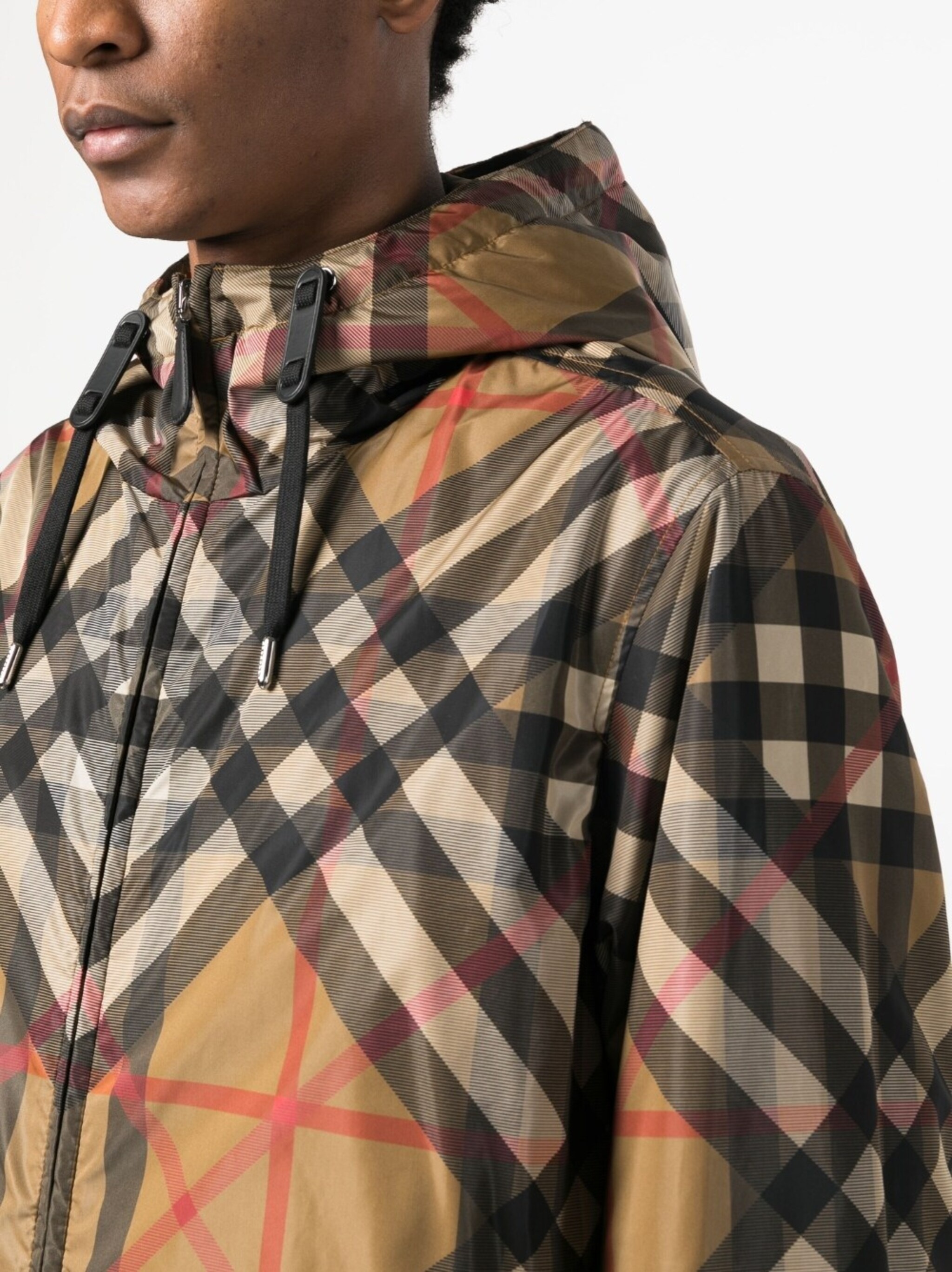 plaid drawstring hooded jacket - 5
