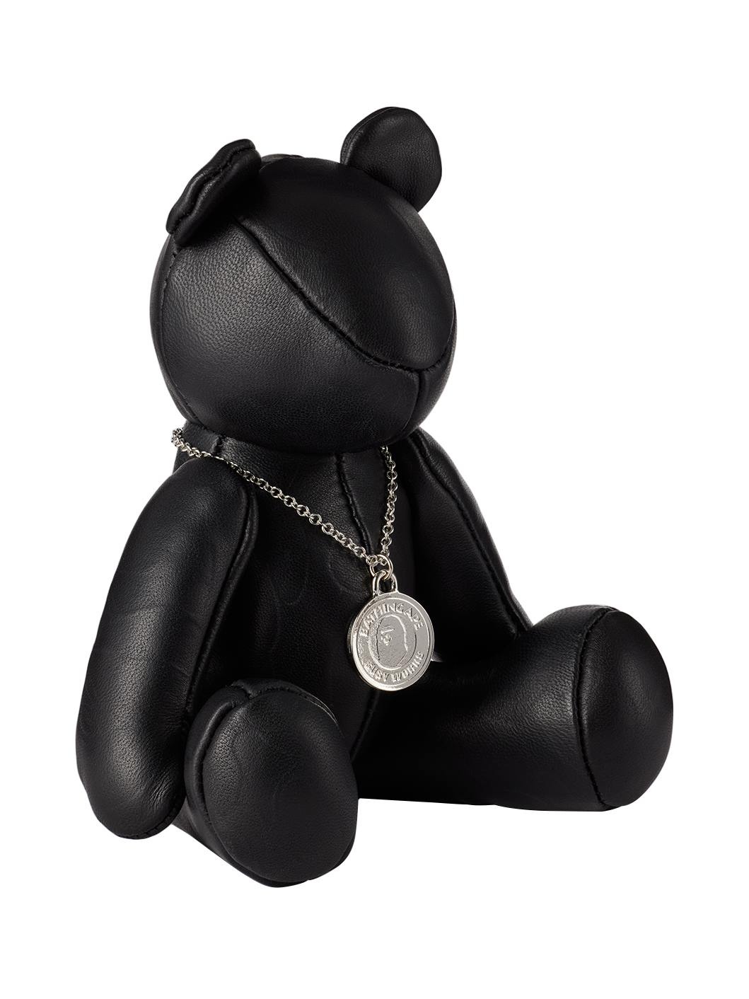 Black Solid Camo Leather Bear Plush Toy - 2
