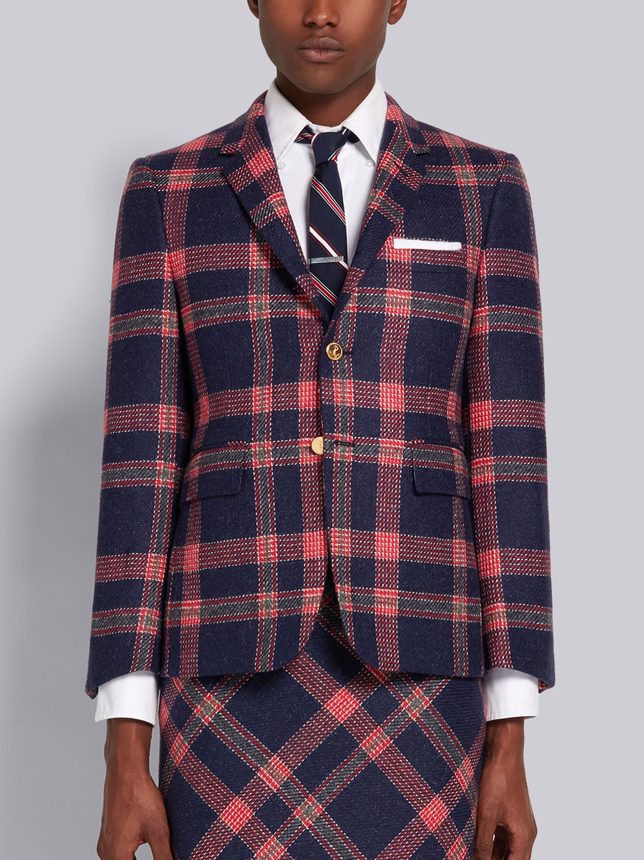 Multicolor Hairline Madras Check British Wool Classic Sport Coat - 1