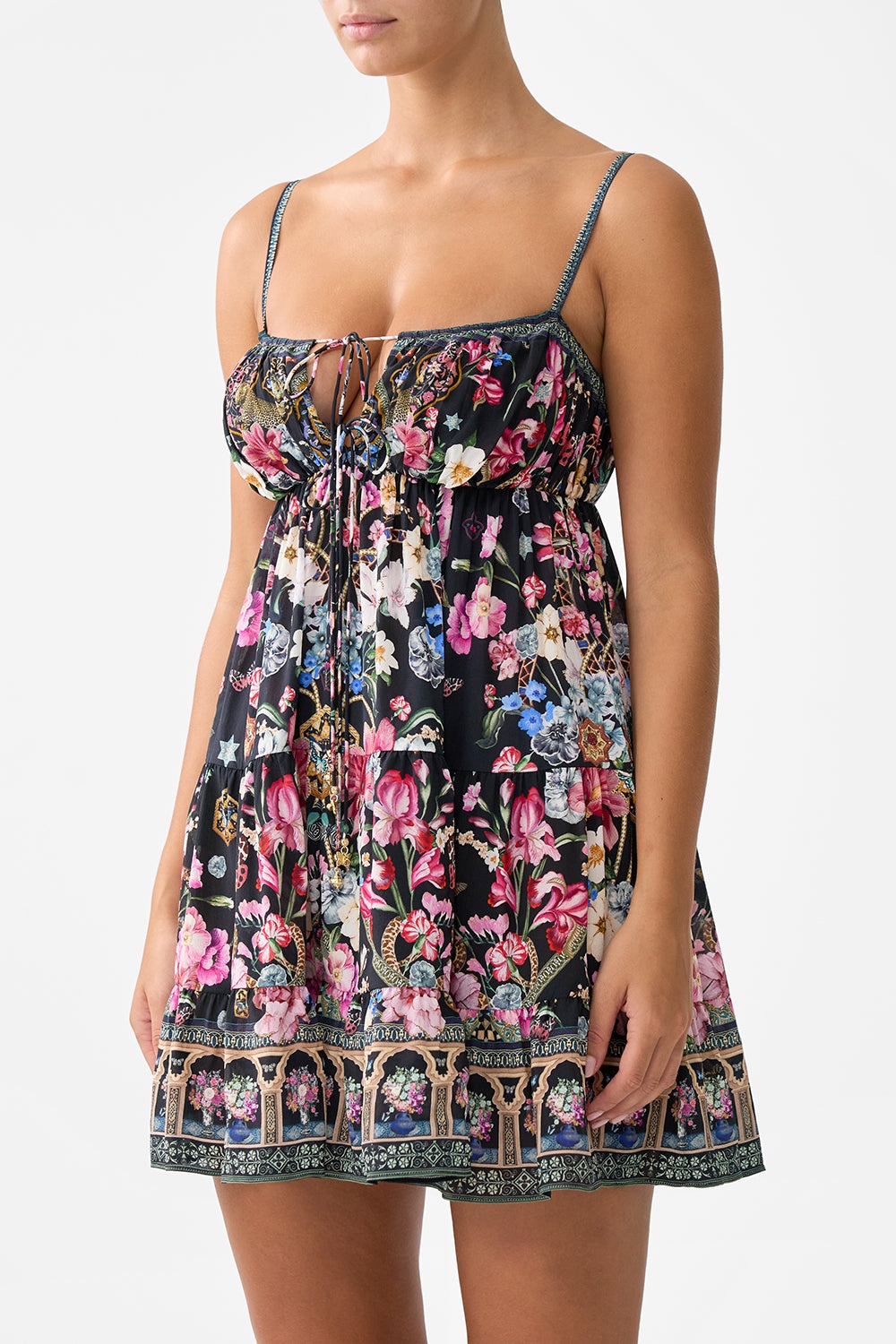 GATHERED BUST TIERED MINI DRESS - 5