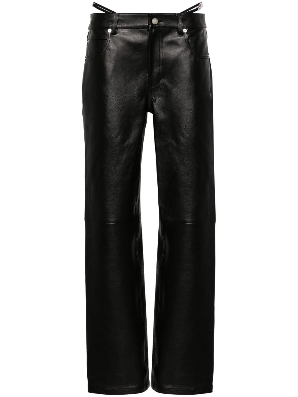 logo-embellished leather trousers - 1